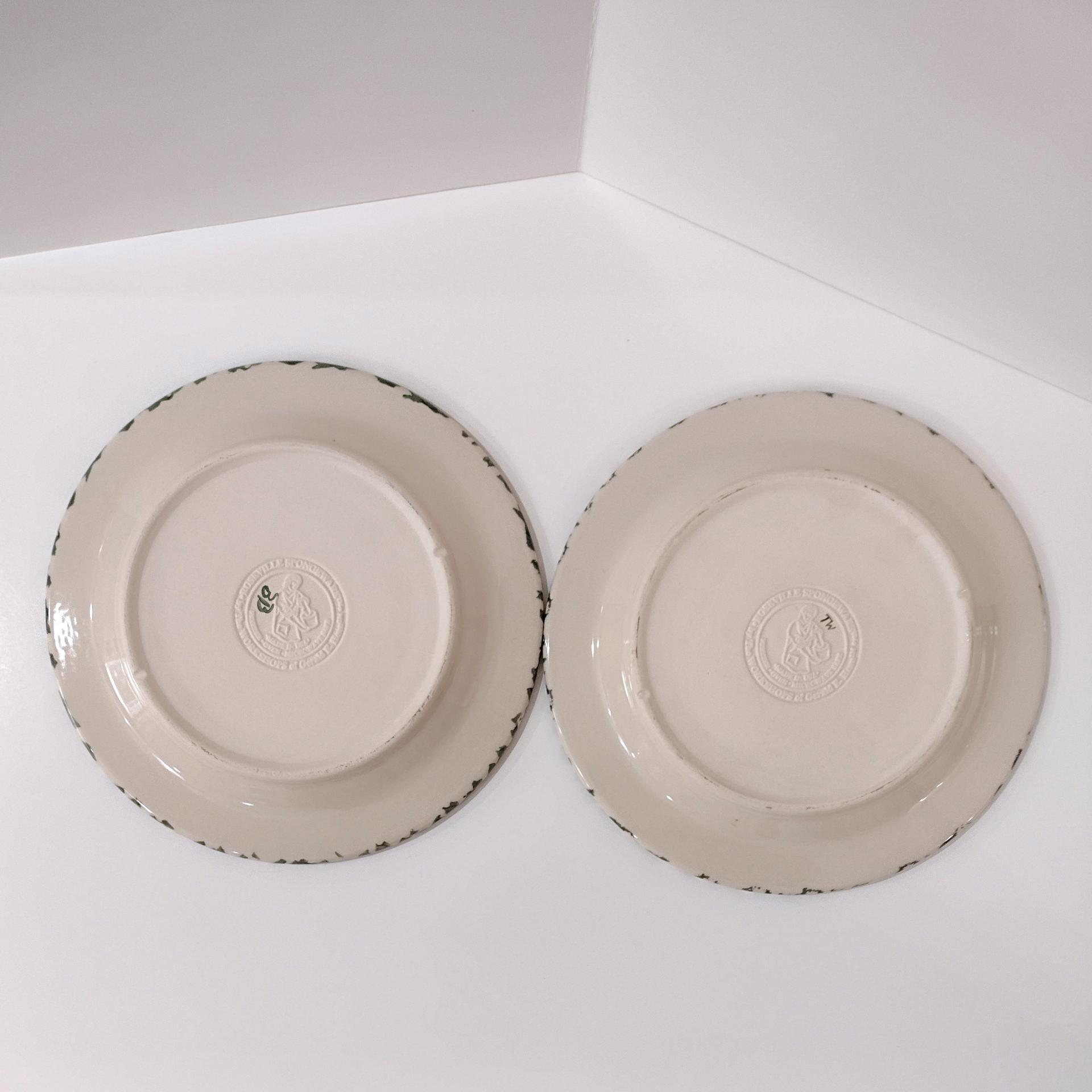 Vintage Green Spongeware Ceramic Dinner Plates, Set of Two, Workshops of Gerald E Henn Pottery