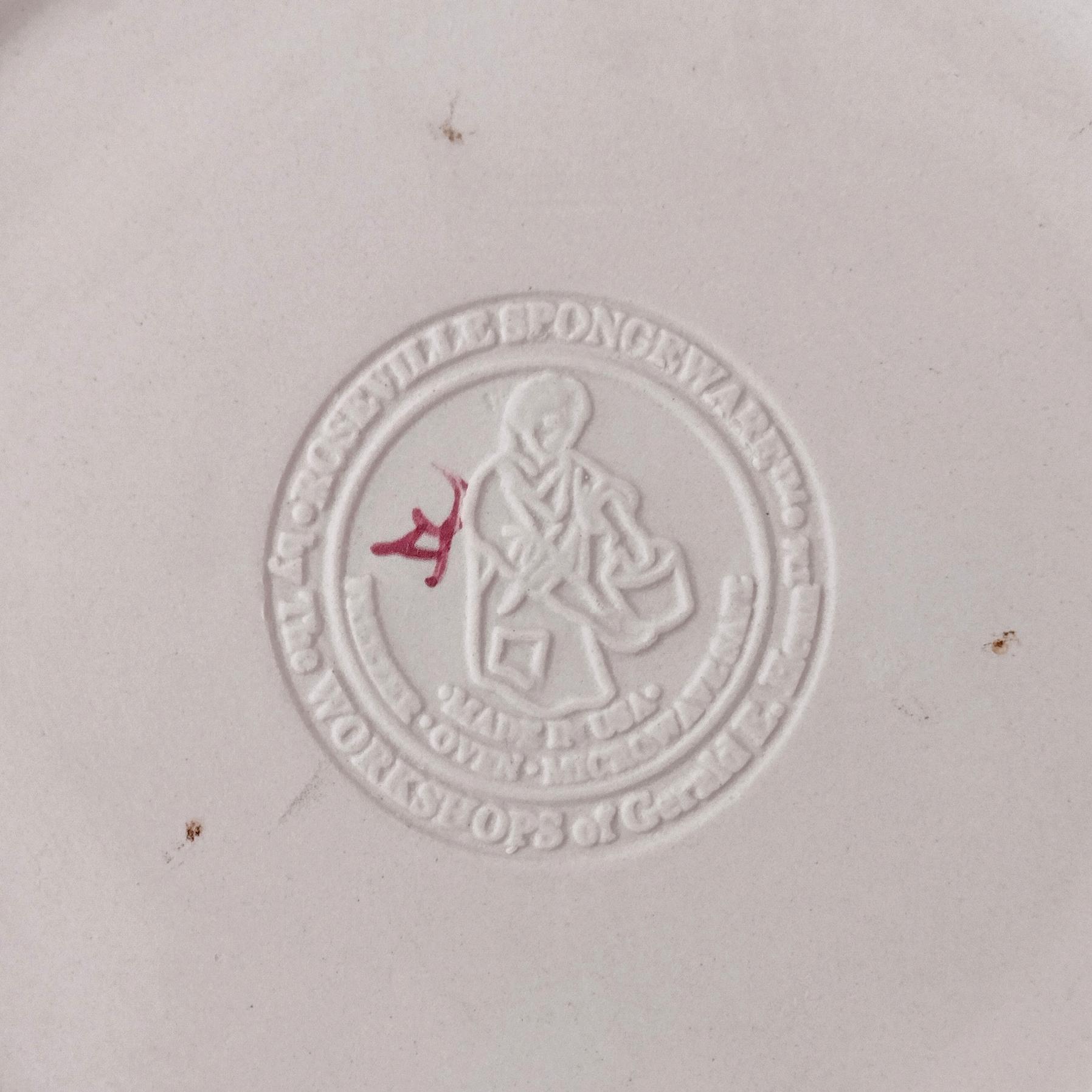 Vintage Rose Red Spongeware Ceramic Dinner Plate, Workshops of Gerald E Henn Pottery