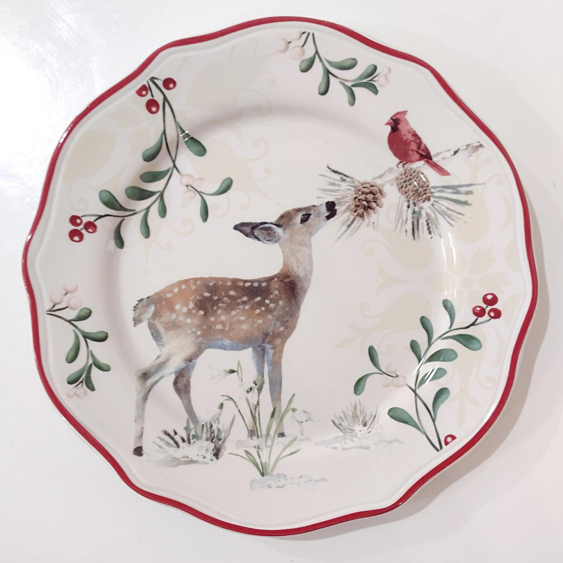 Vintage Better Homes and Gardens Winter Forest Salad Plates, Set of 4, Heritage Collection Luncheon Plates, Deer Cardinal and Holly Berries Plates