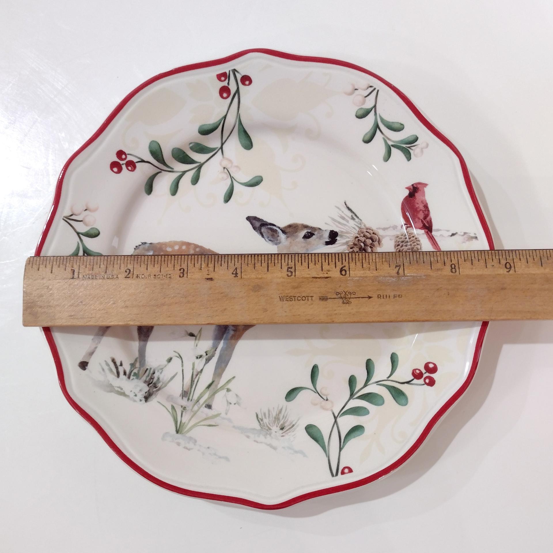 Vintage Better Homes and Gardens Winter Forest Salad Plates, Set of 4, Heritage Collection Luncheon Plates, Deer Cardinal and Holly Berries Plates