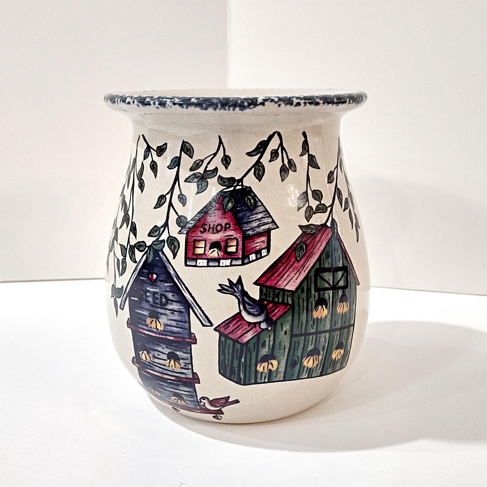 Vintage Home and Garden Party LTD Birdhouse Series Ceramic Spoon Utensil Holder, Decorative Kitchen Organizer