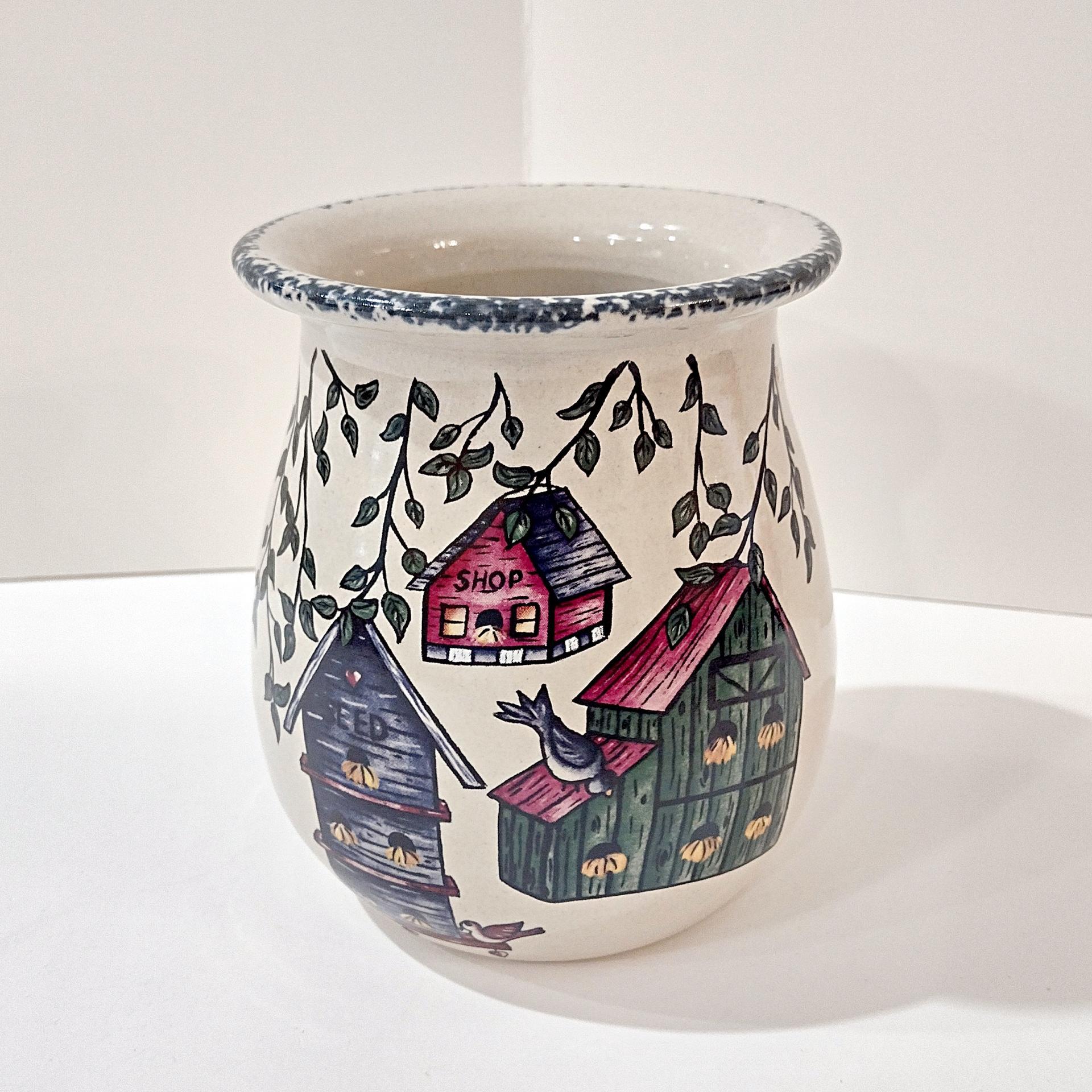 Vintage Home and Garden Party LTD Birdhouse Series Ceramic Spoon Utensil Holder, Decorative Kitchen Organizer