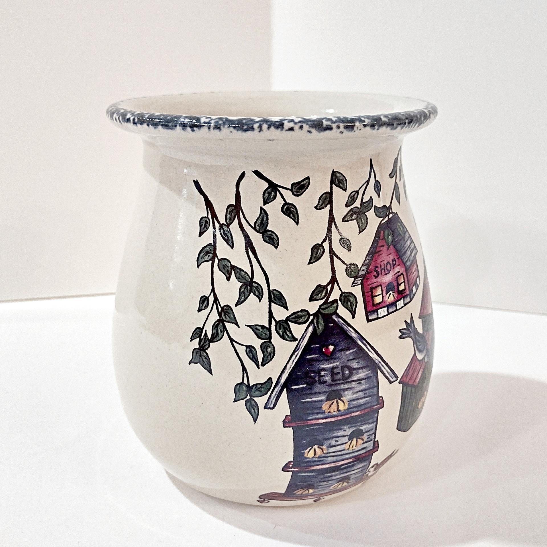 Vintage Home and Garden Party LTD Birdhouse Series Ceramic Spoon Utensil Holder, Decorative Kitchen Organizer