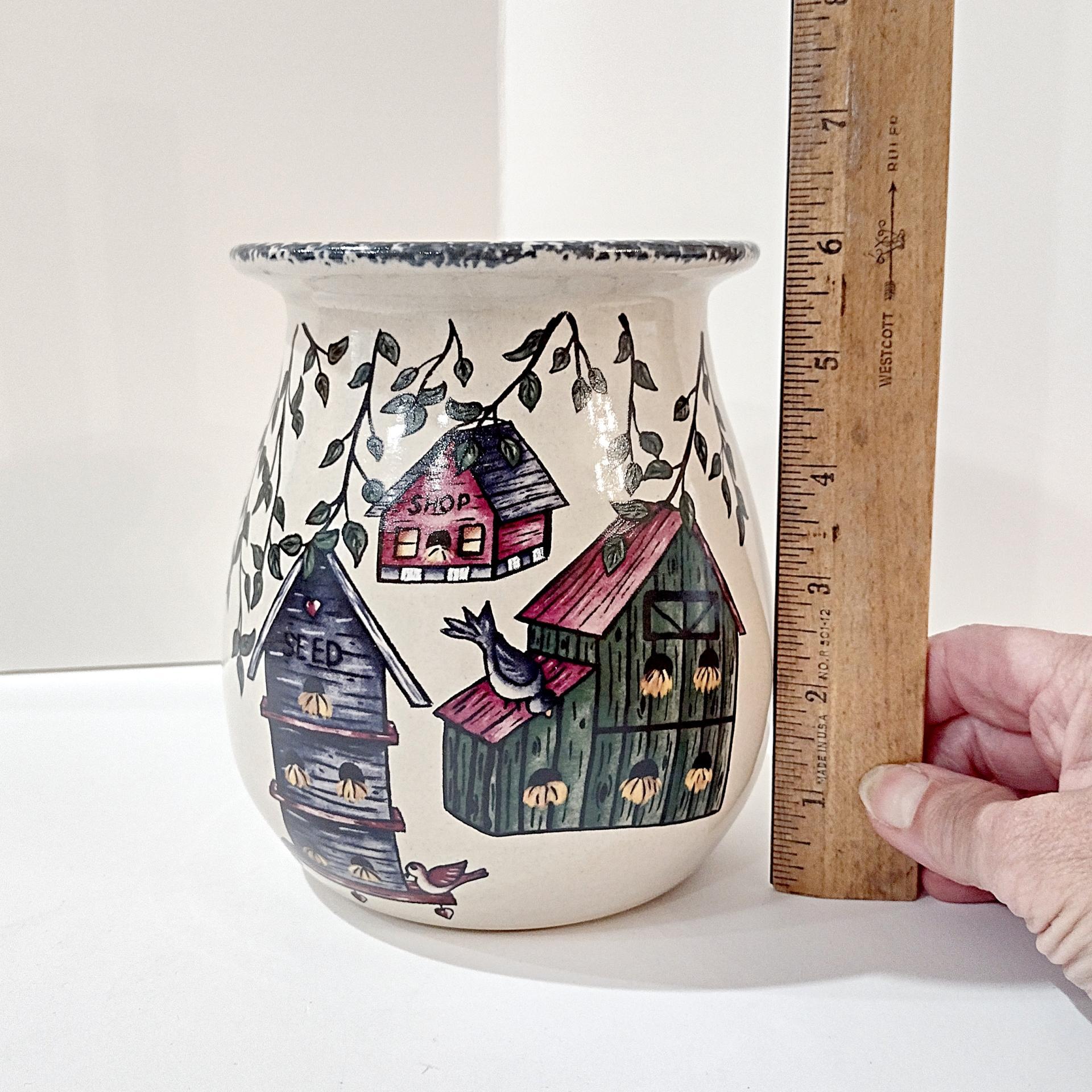 Vintage Home and Garden Party LTD Birdhouse Series Ceramic Spoon Utensil Holder, Decorative Kitchen Organizer