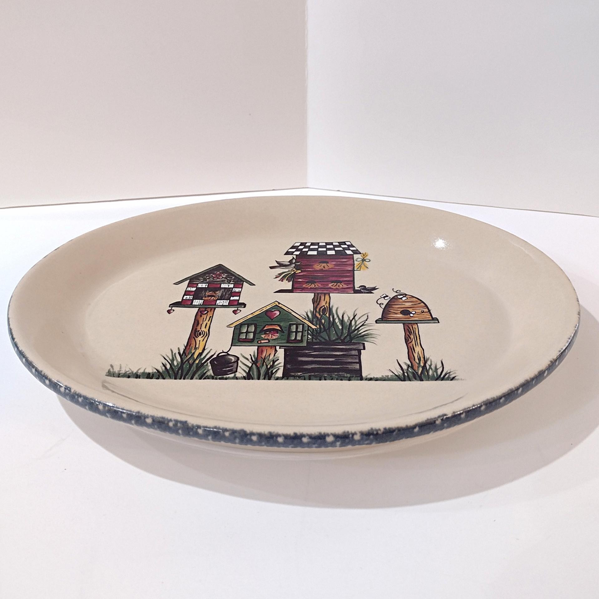 Vintage Home and Garden Party Birdhouse Series Large Oval Ceramic Serving Platter, Bird Lover Servingware