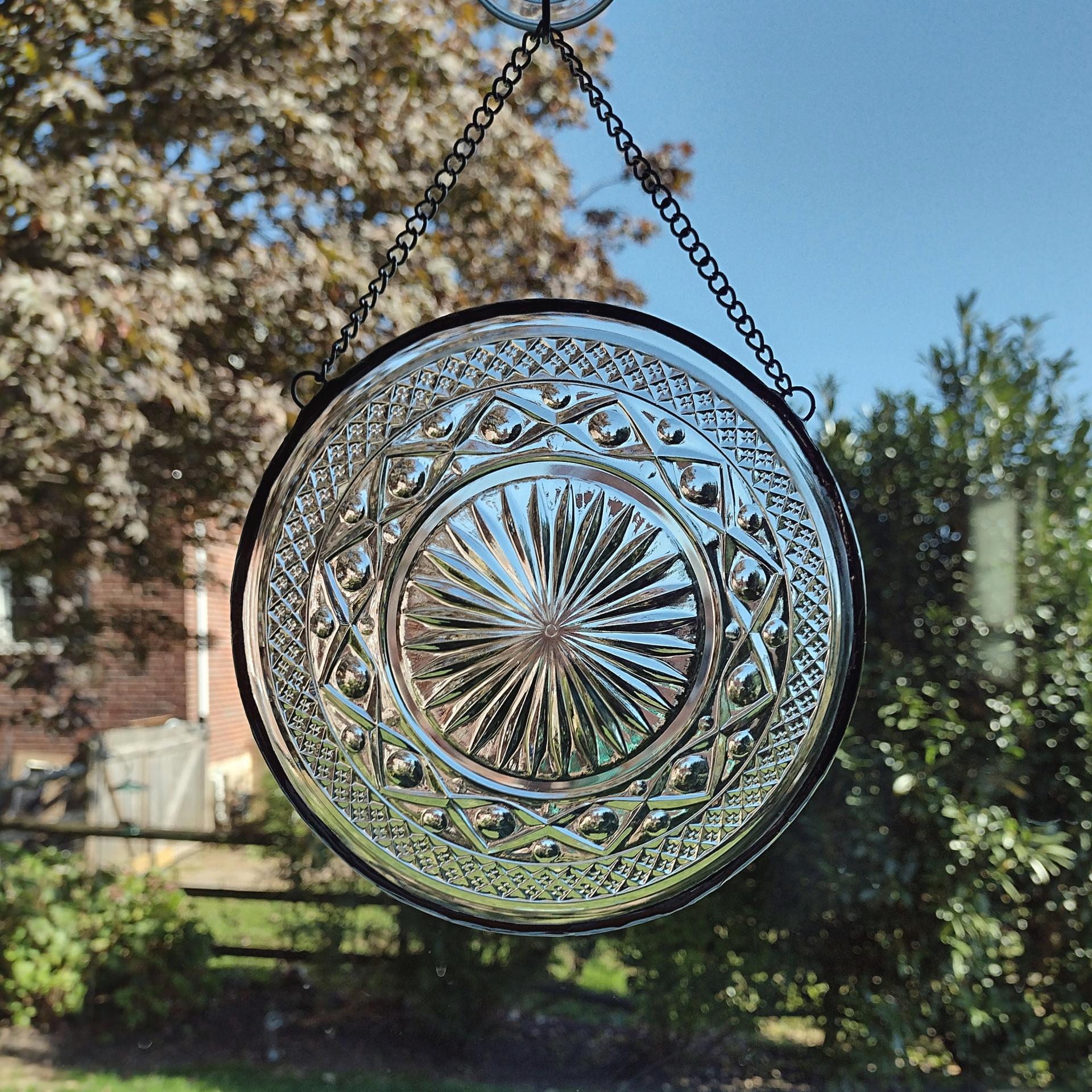 Vintage Clear Pressed Glass Plate Window Hanging, Imperial Glass Cape Cod Plate