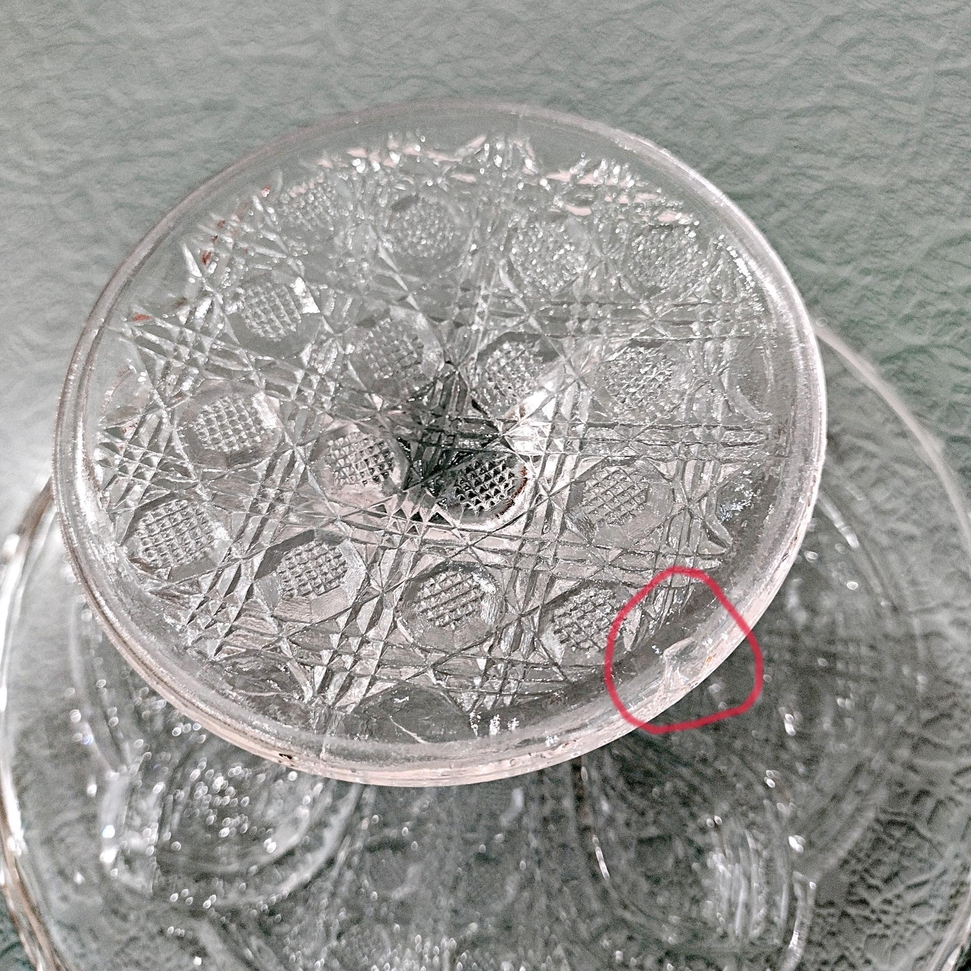 Antique John B Higbee Banner Clear Pressed Glass 9 Inch Pedestal Cake Stand with Scalloped Lip, Vintage EAPG Pastry Dessert Display Plate