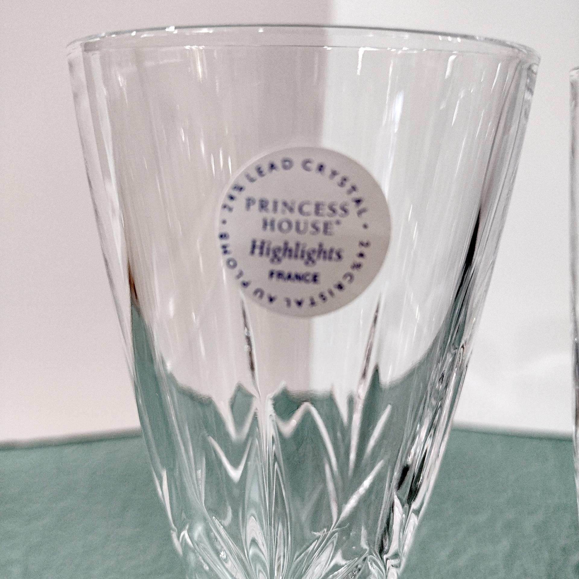 Vintage NEW Princess House Highlights Crystal Champagne Glasses, Set of Two, Cristal D'Arques France Fluted Champagne Glasses