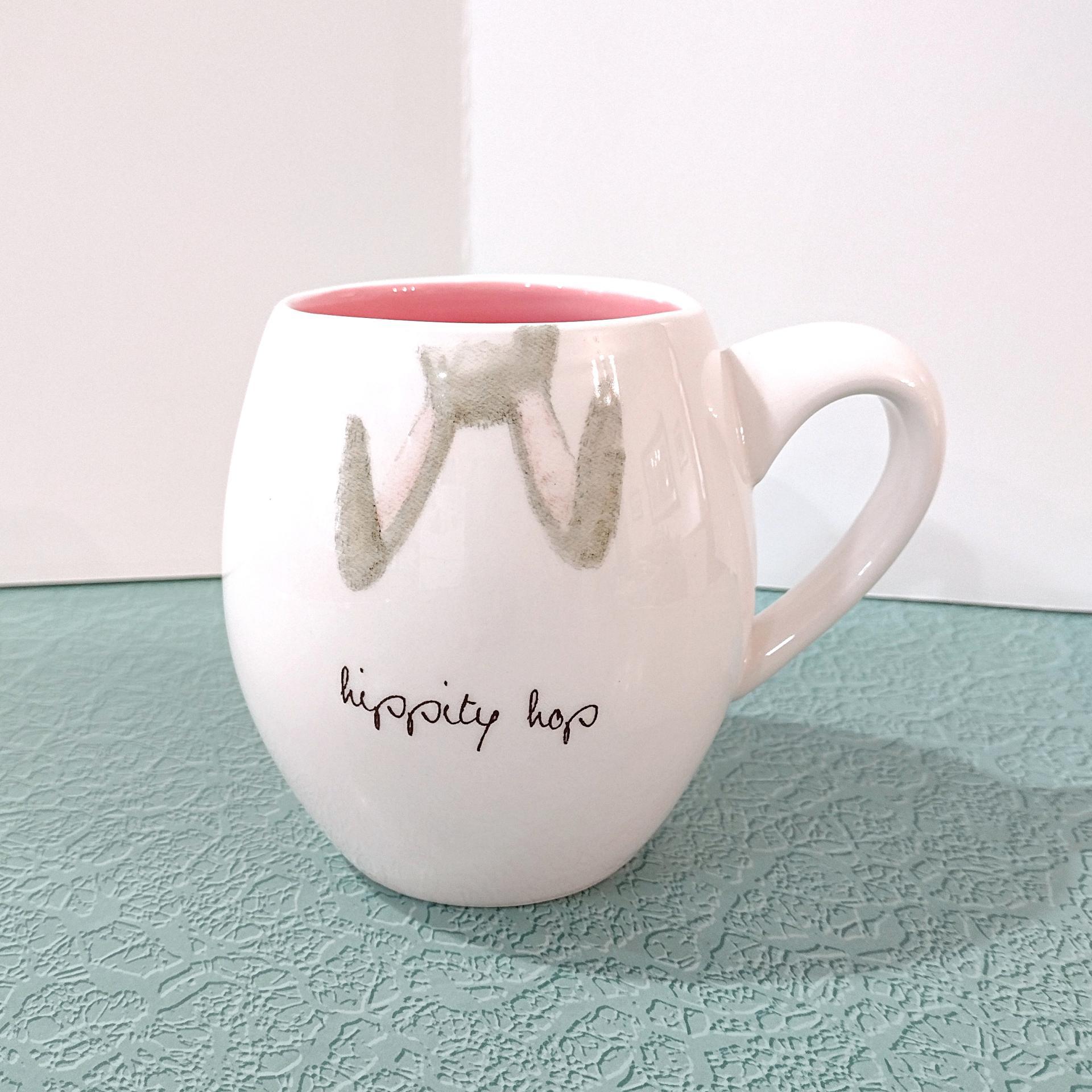 Vintage Rae Dunn Hippity Hop Bunny Ears Ceramic 20 Ounce Coffee Mug, Easter Gift