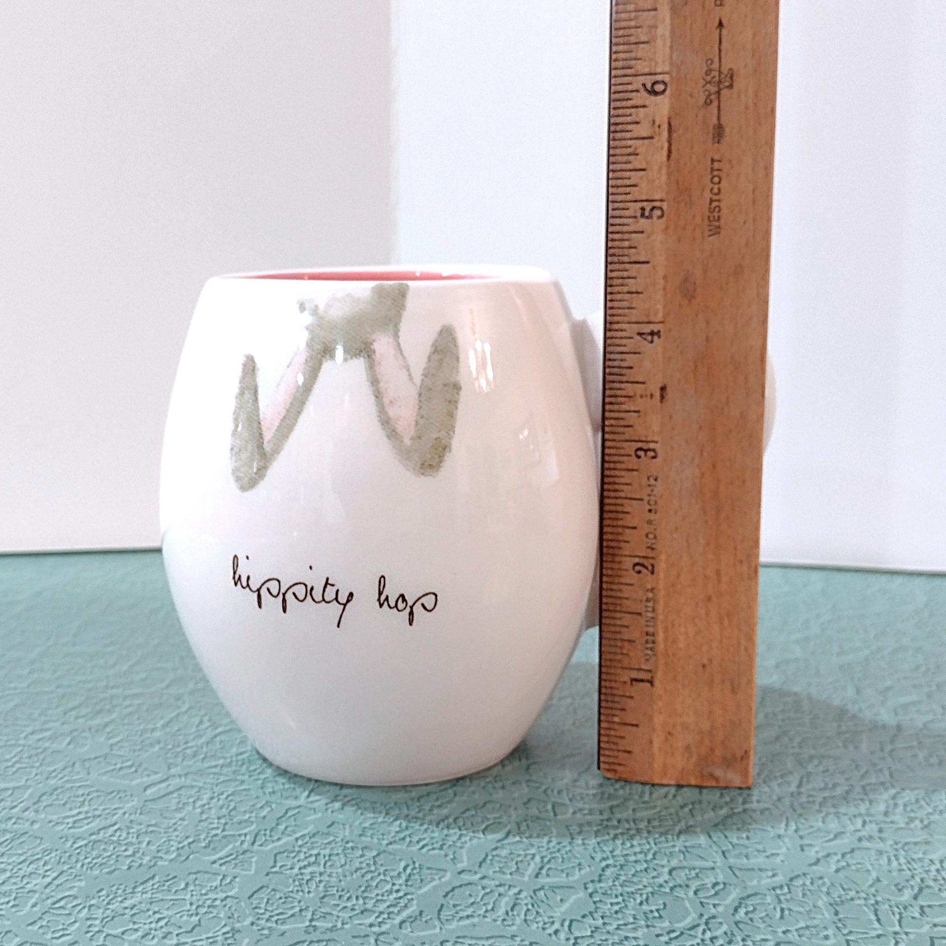 Vintage Rae Dunn Hippity Hop Bunny Ears Ceramic 20 Ounce Coffee Mug, Easter Gift