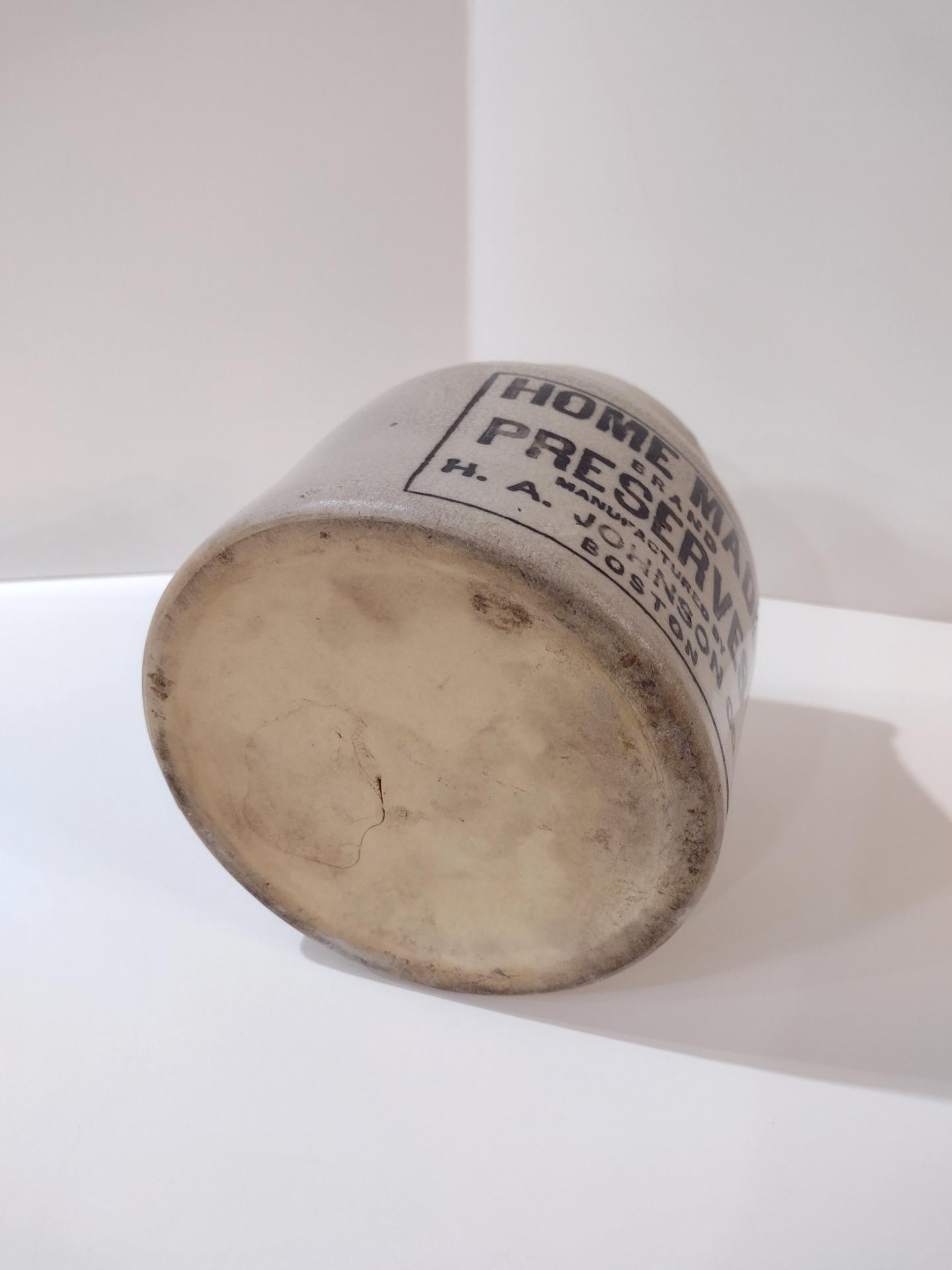 Antique H. A. Johnson Boston Home Made Preserves Stoneware Crock Jar with Lid and Handle, 1890's Ceramic Storage Container