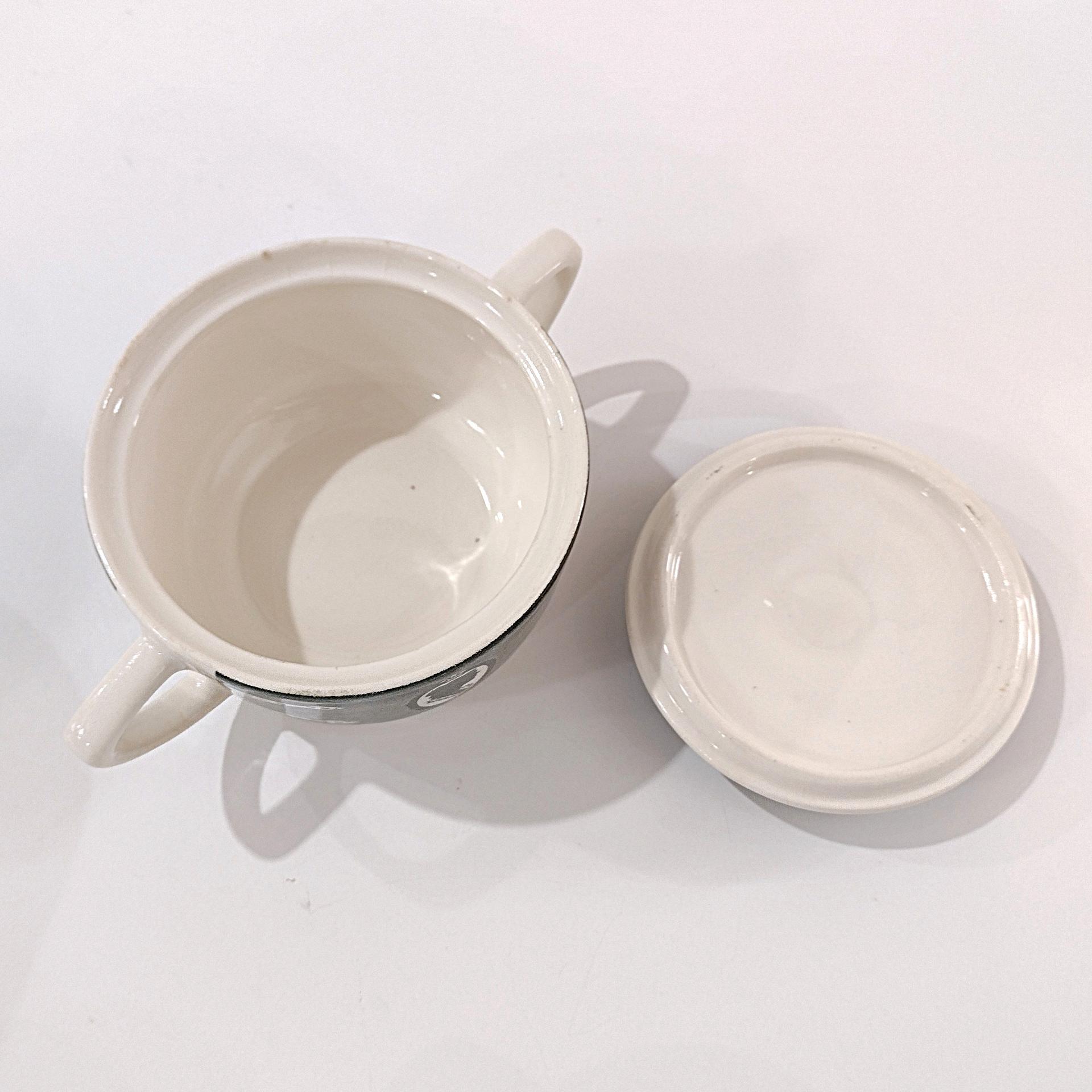 Vintage Royal Colonial Homestead Green Creamer, Covered Sugar Bowl, and Flat Cup, Set of 3, MCM Retro Americana Transferware