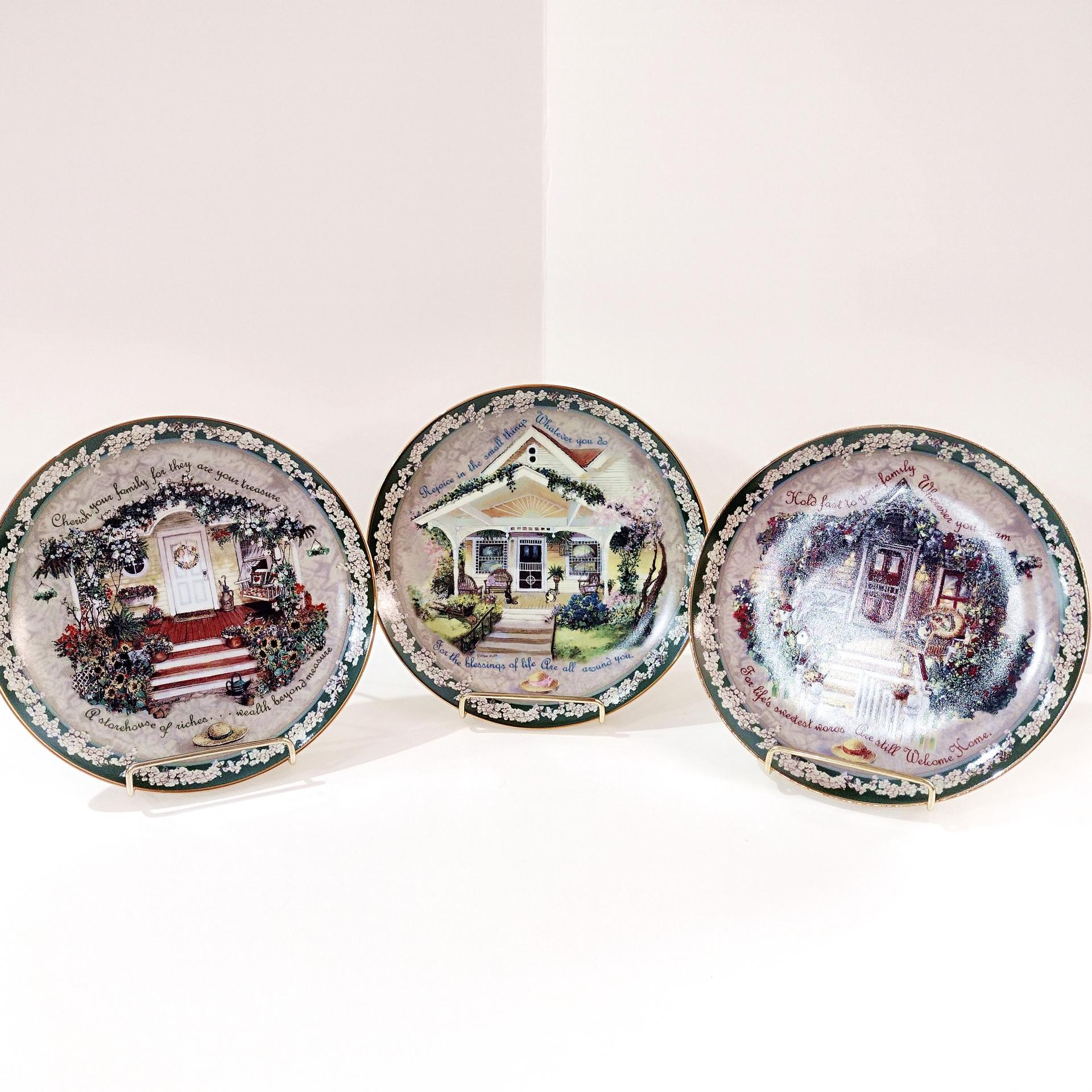 Vintage Bradford Exchange Welcome Home Series Collectible Plates, Set of 3, Hold Fast to Your Family, Cherish Your Family, Rejoice in the Small Things
