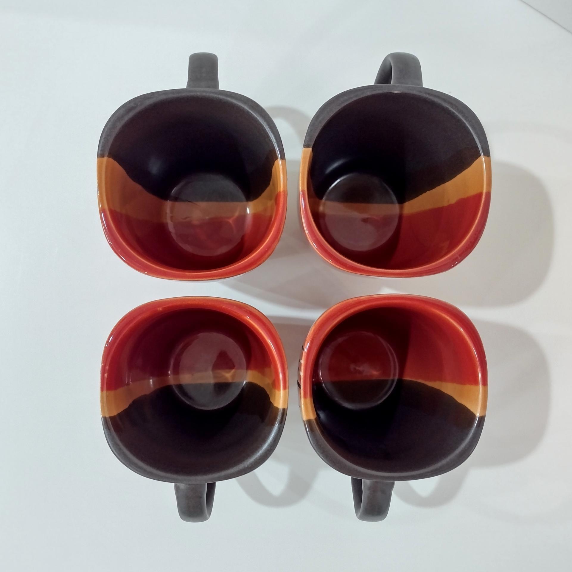 Striped Stoneware Coffee Tea Mugs, Set of Four,  Home Trends Bazaar Red Mugs