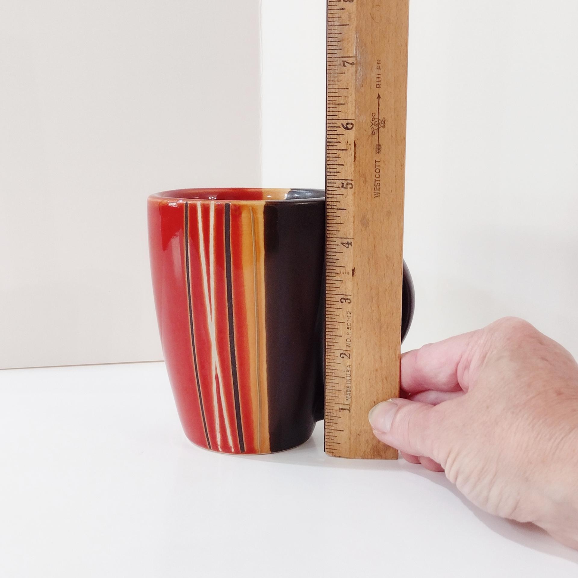 Striped Stoneware Coffee Tea Mugs, Set of Four,  Home Trends Bazaar Red Mugs