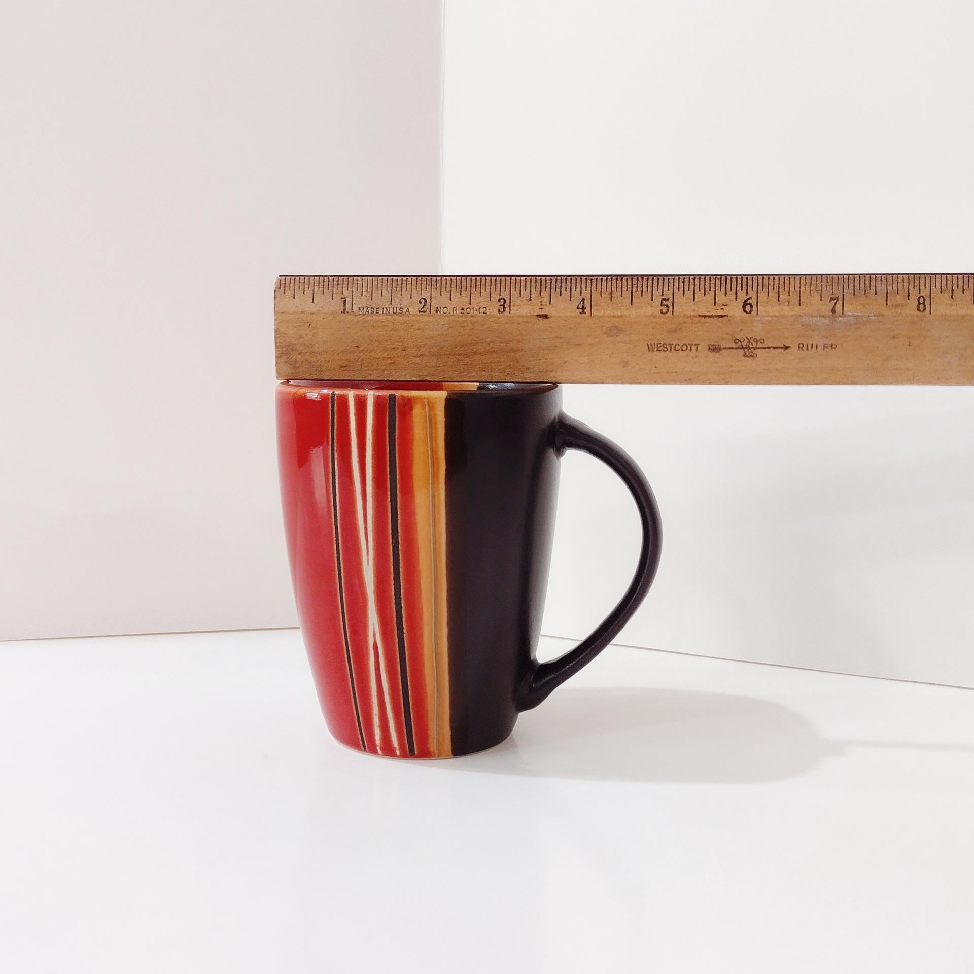 Striped Stoneware Coffee Tea Mugs, Set of Four,  Home Trends Bazaar Red Mugs