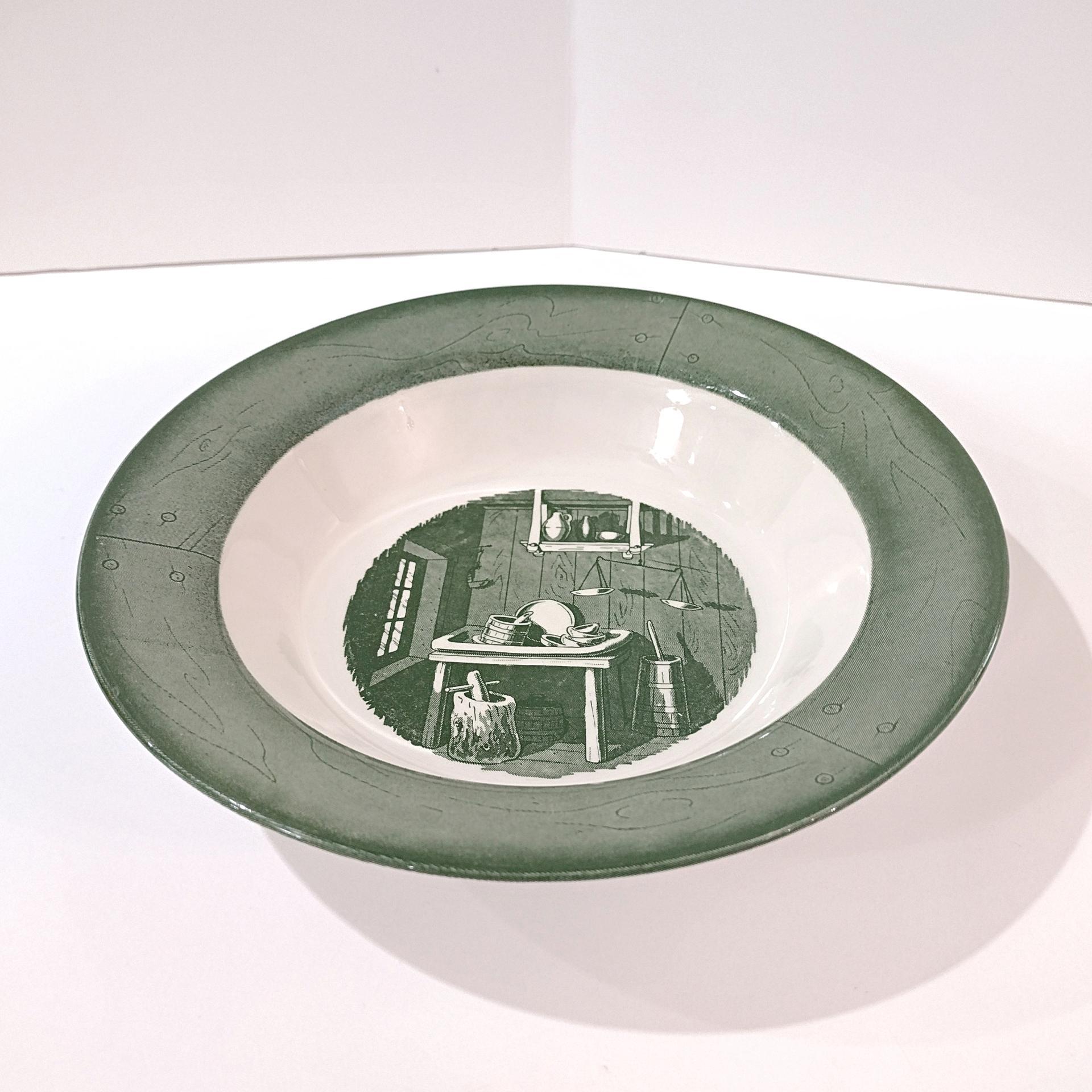 Set of 3 Vintage Royal Colonial Homestead Green Transferware Vegetable Serving Bowls, MCM Retro Americana China