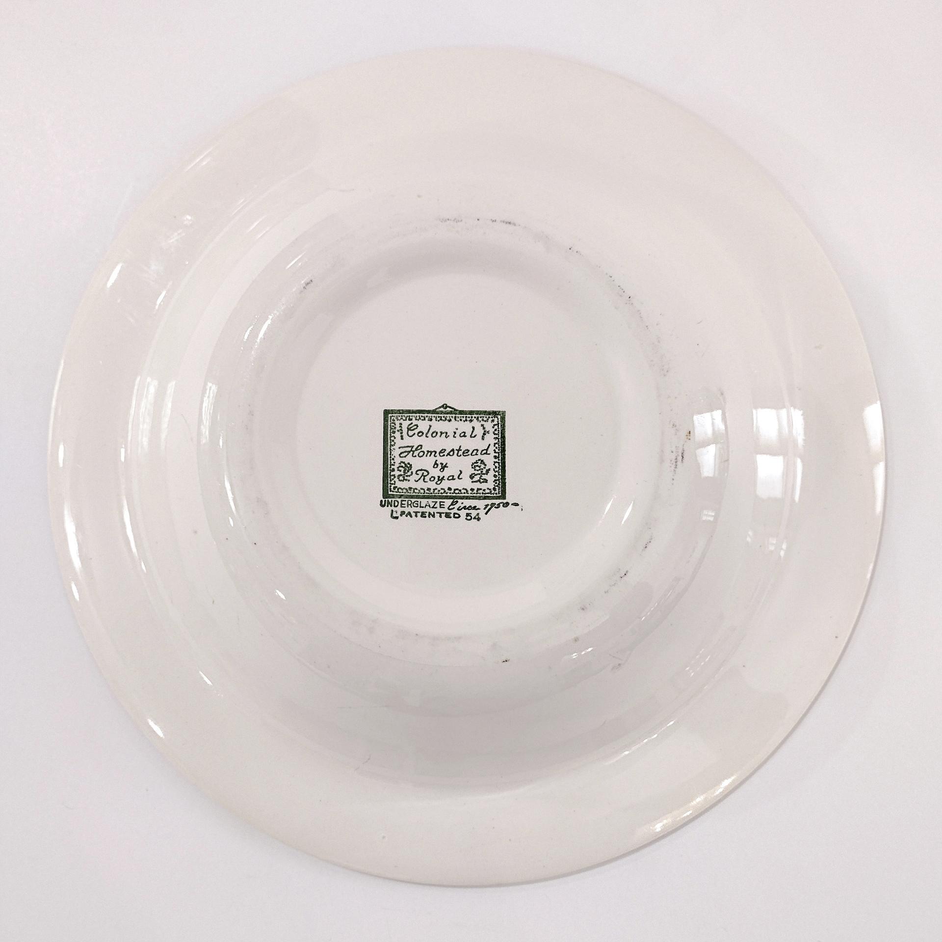 Set of 3 Vintage Royal Colonial Homestead Green Transferware Vegetable Serving Bowls, MCM Retro Americana China