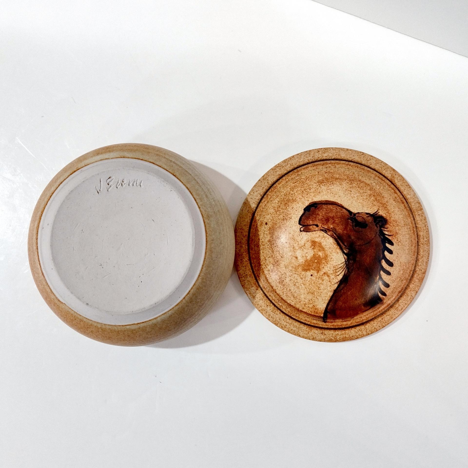 Vintage Ceramic Covered Bowl with Whimsical Camel Design, Janet Brome Animal Pottery