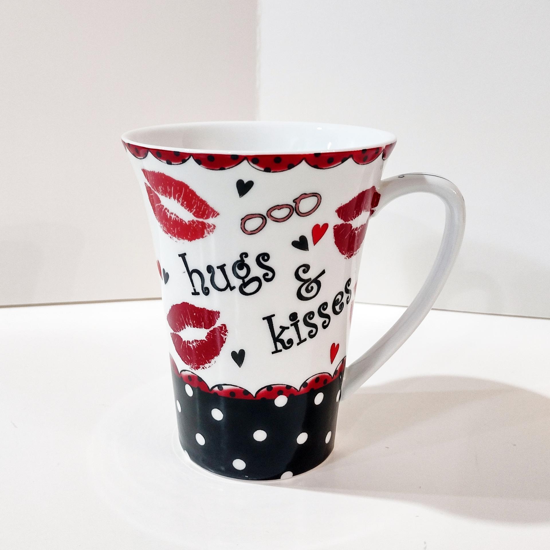 Hugs and Kisses Coffee Tea Ceramic Mug, Valentines Day Gift, Anniversary Gift, Love Mug