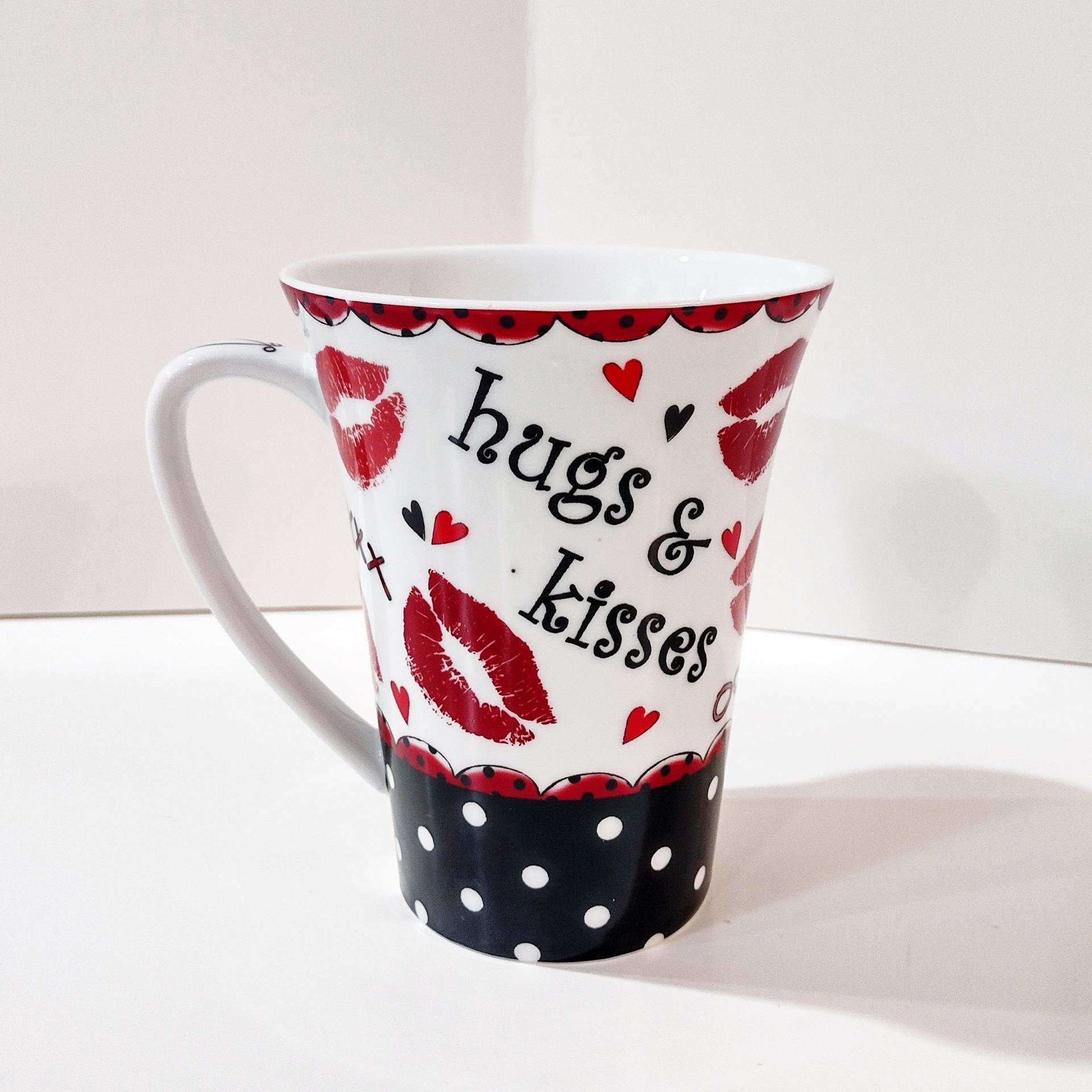 Hugs and Kisses Coffee Tea Ceramic Mug, Valentines Day Gift, Anniversary Gift, Love Mug