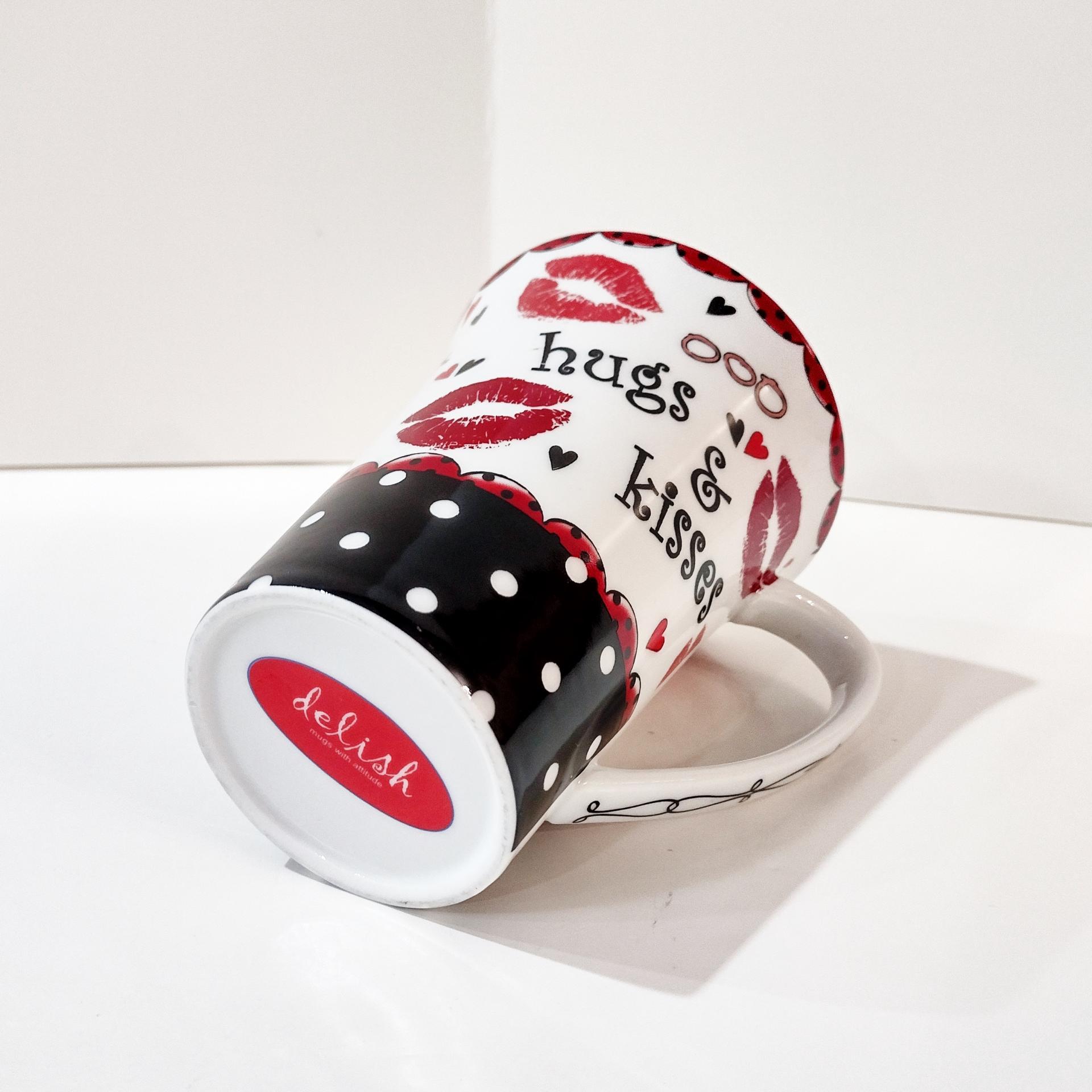 Hugs and Kisses Coffee Tea Ceramic Mug, Valentines Day Gift, Anniversary Gift, Love Mug