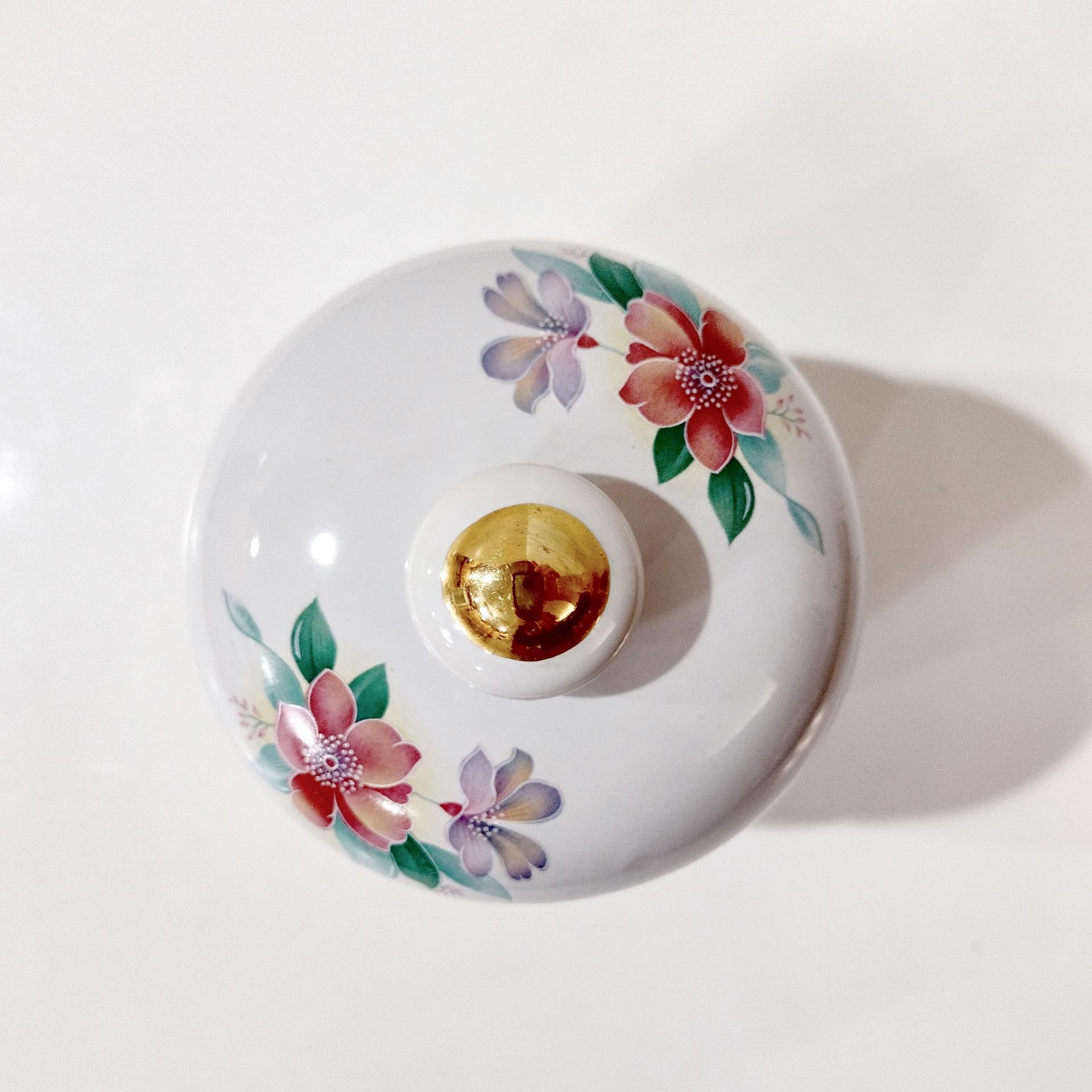 Vintage Hummingbird and Flowers Ceramic Canister Airtight Storage Jar Container, Morgana Collection Pink and Blue Floral Lidded Jar