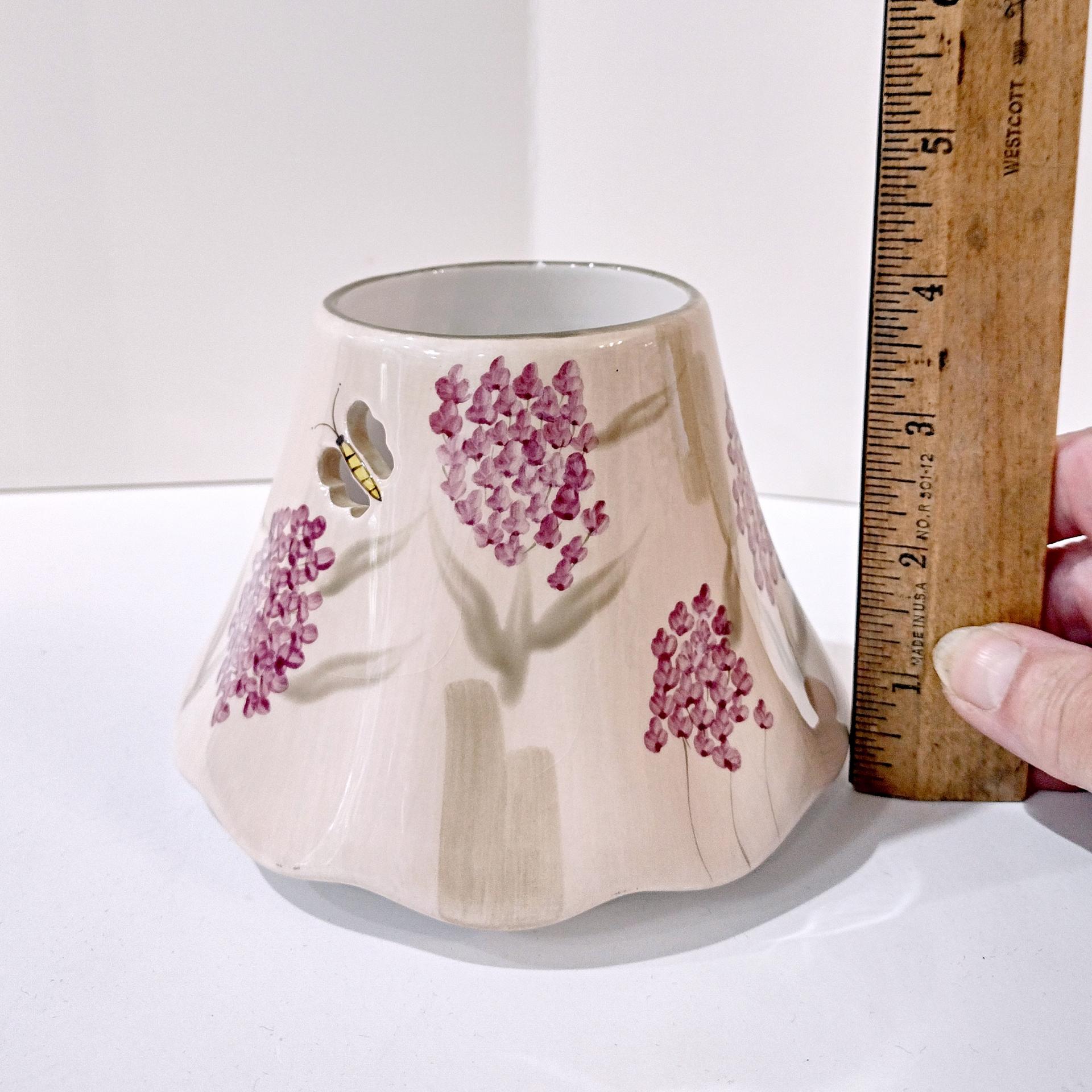 Vintage Home Interiors Purple Lilac and Bumble Bee Ceramic Candle Shade, Hyacinth Floral Candle Topper