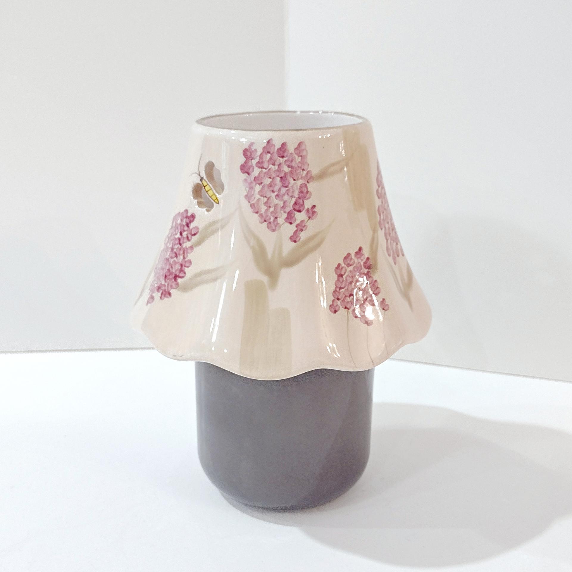 Vintage Home Interiors Purple Lilac and Bumble Bee Ceramic Candle Shade, Hyacinth Floral Candle Topper