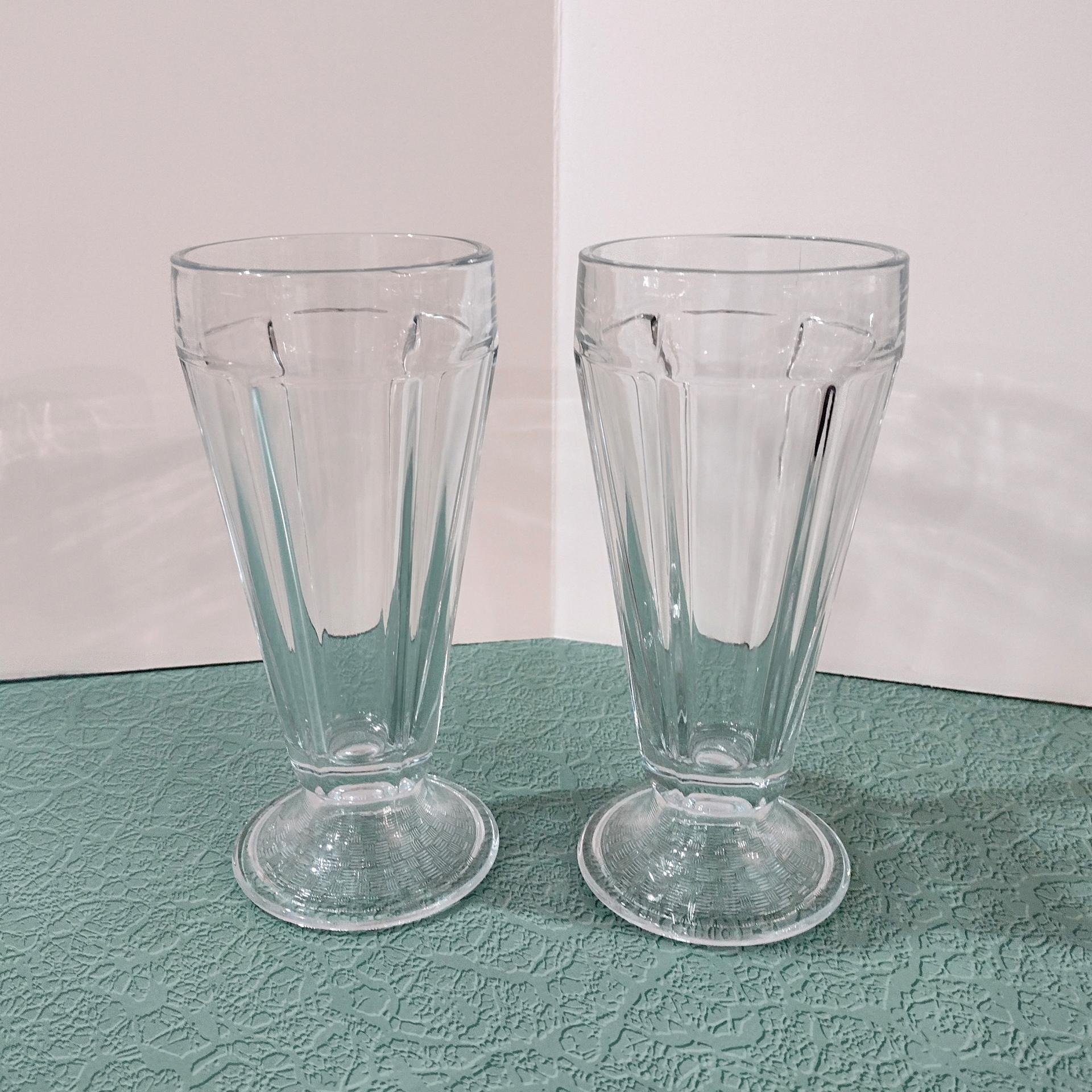 Vintage Libbey Clear Footed Soda Tumblers,  Milkshake Ice Cream Sundae Glasses, Set of Two, Retro Glassware, Parfait Glasses