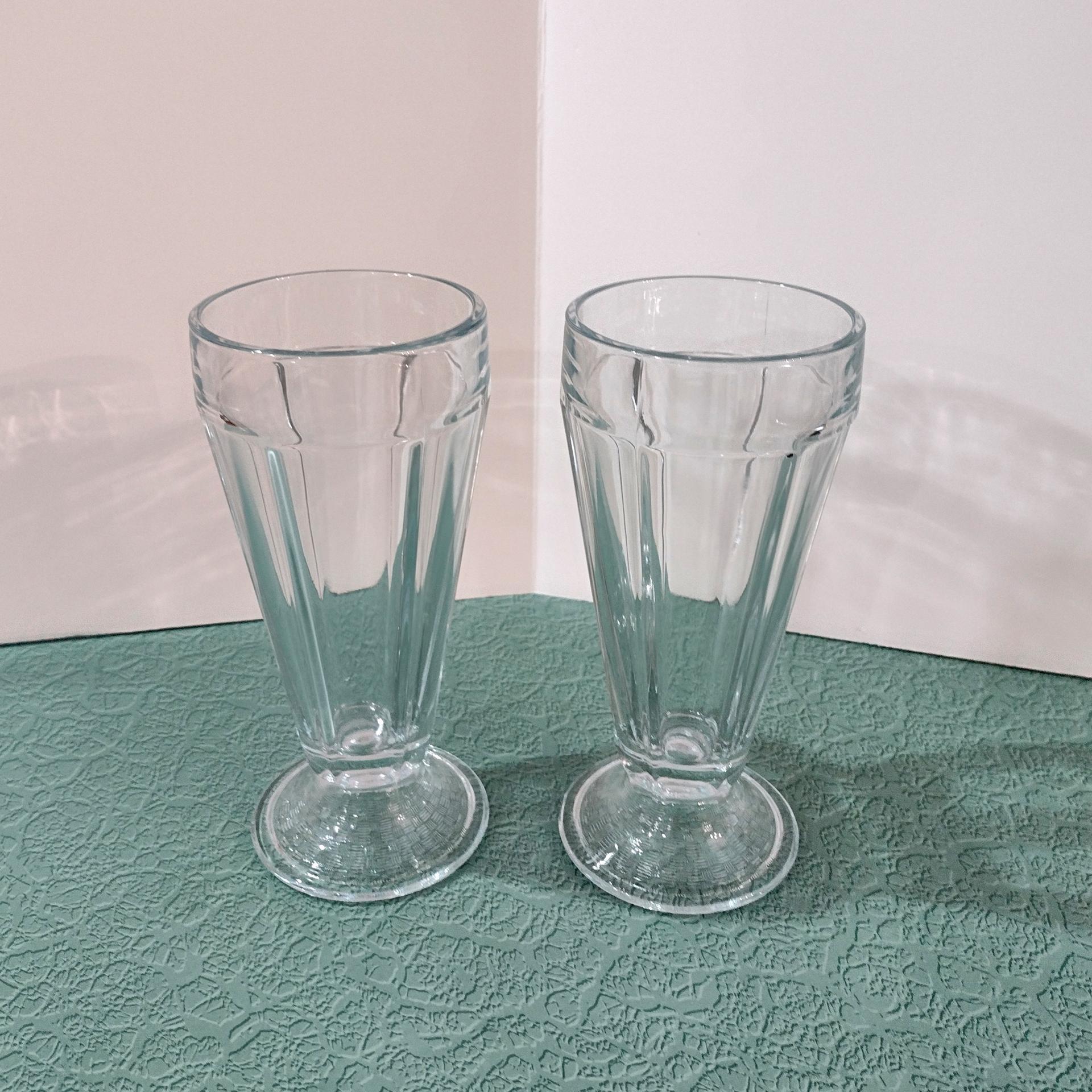 Vintage Libbey Clear Footed Soda Tumblers,  Milkshake Ice Cream Sundae Glasses, Set of Two, Retro Glassware, Parfait Glasses