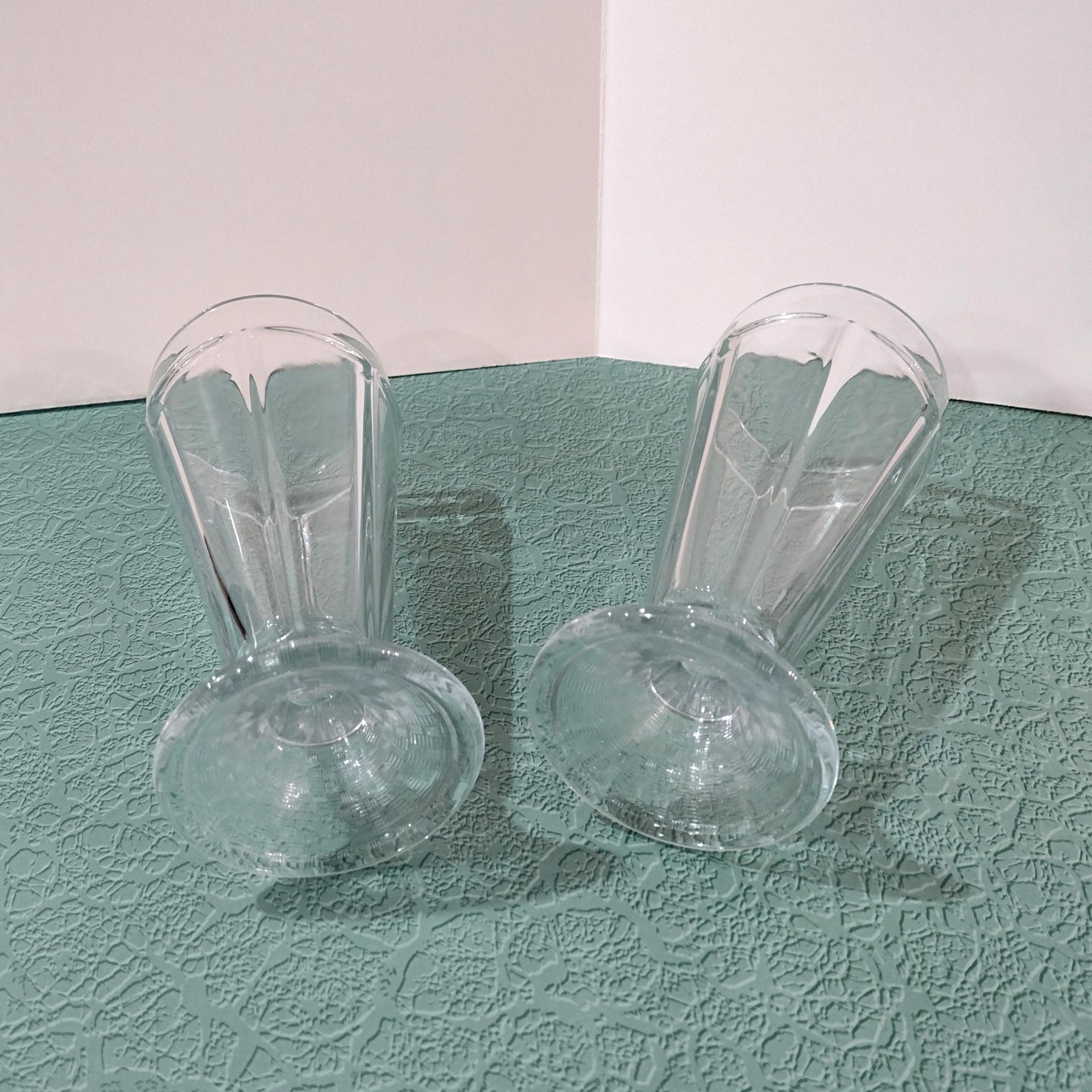 Vintage Libbey Clear Footed Soda Tumblers,  Milkshake Ice Cream Sundae Glasses, Set of Two, Retro Glassware, Parfait Glasses