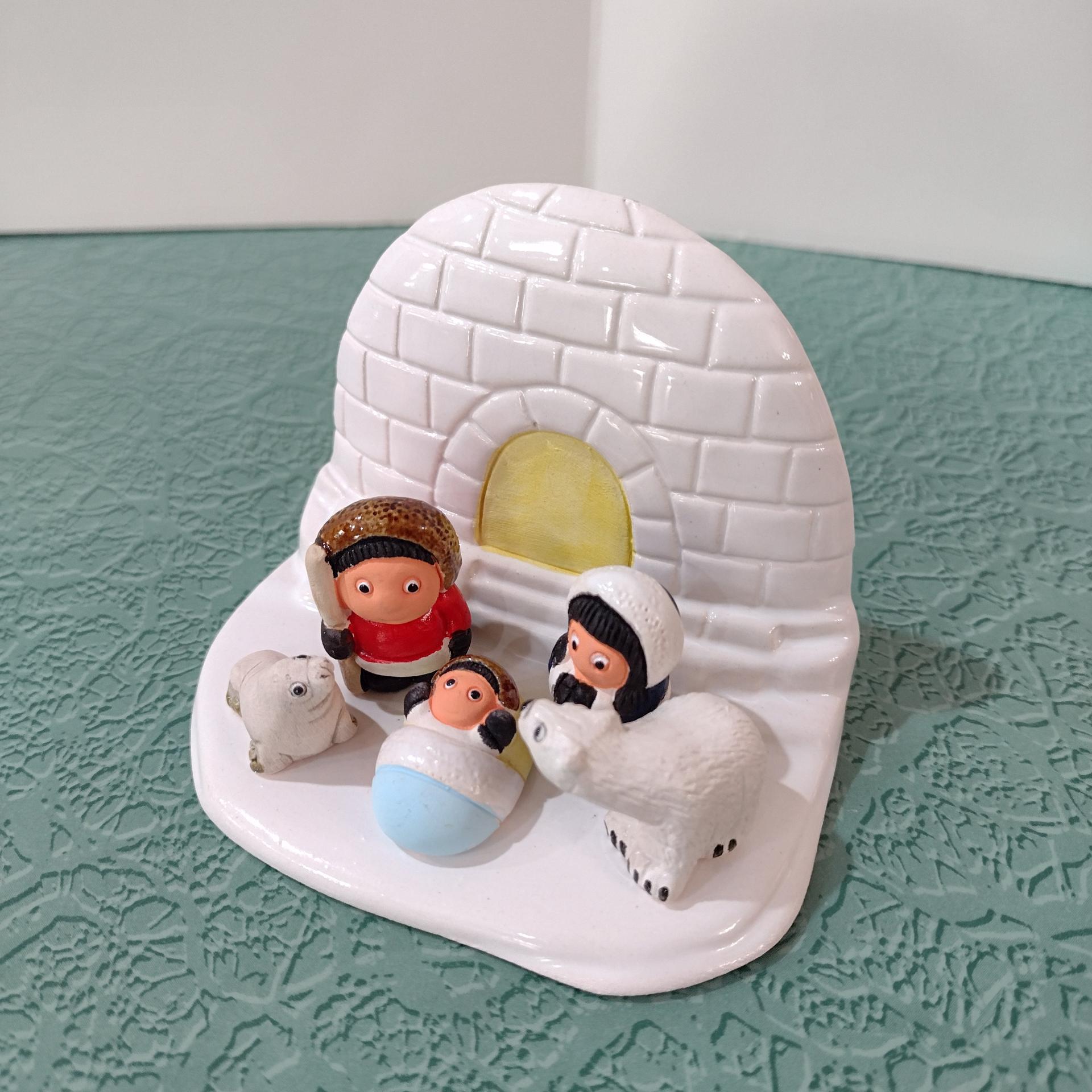 Igloo Arctic Ceramic Manger Nativity Scene Christmas Decoration