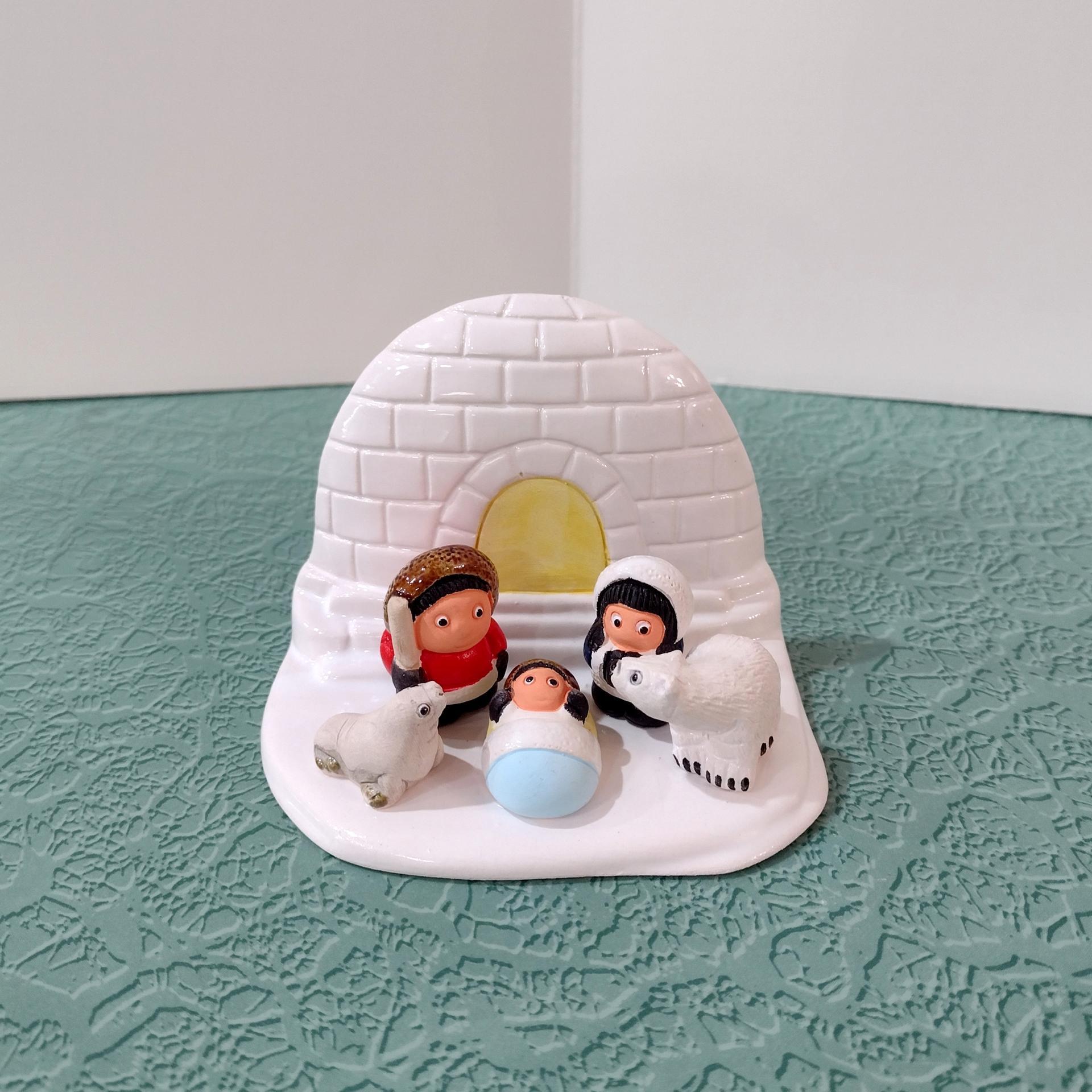 Igloo Arctic Ceramic Manger Nativity Scene Christmas Decoration