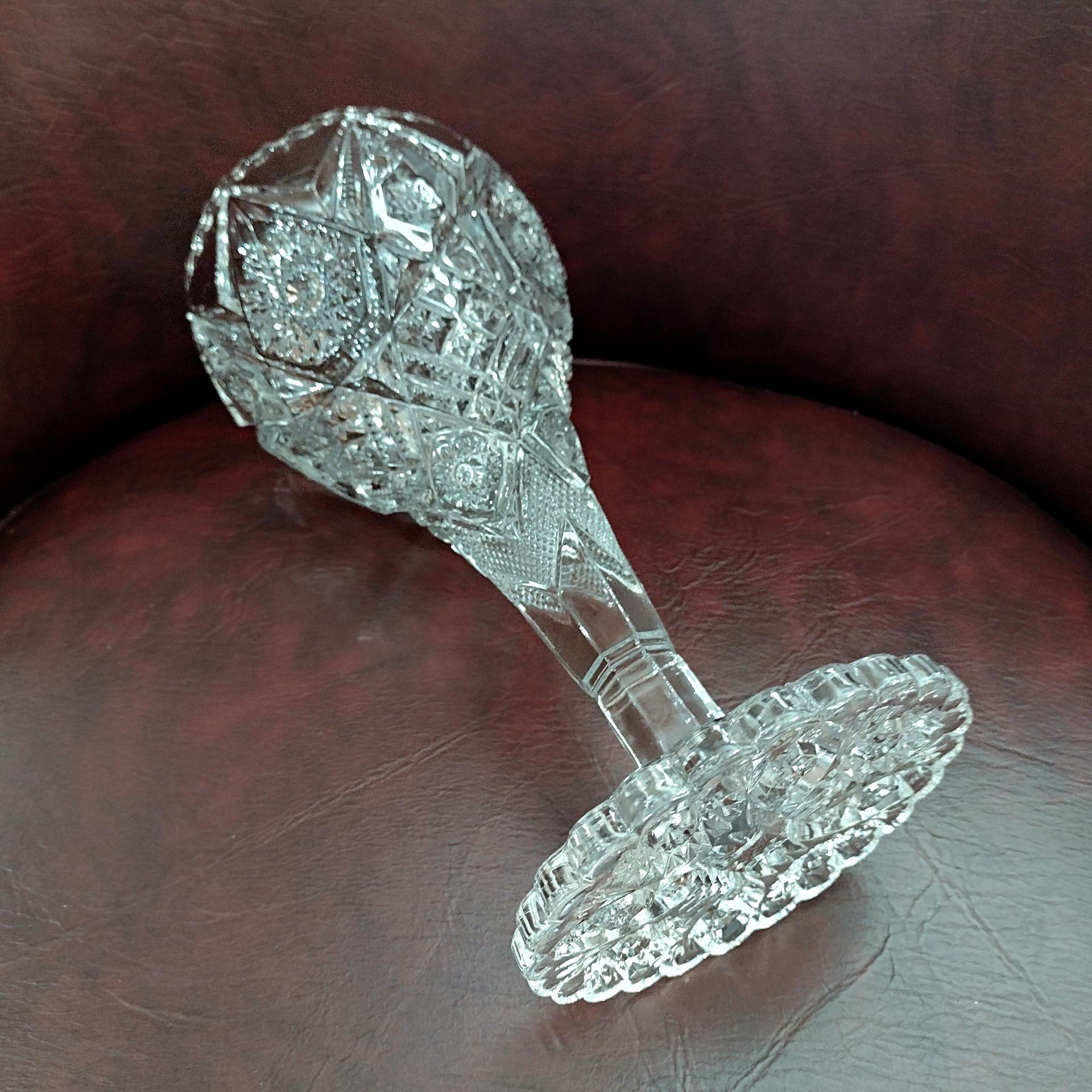 Vintage Imperial NuCut 404 Thunderbolt Nine Inch Clear Glass Bouquet Vase, Imperial Glass Collectors Crystal Series Vase