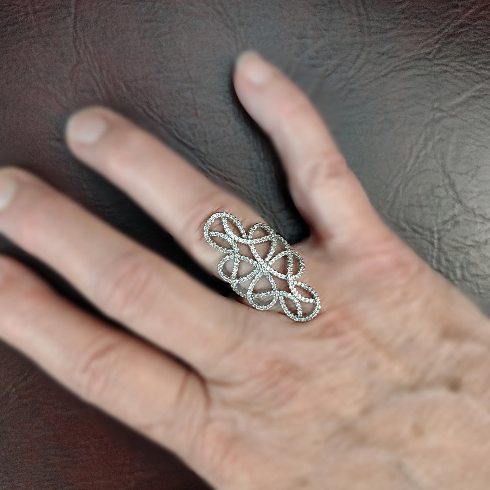 Vintage Silver CZ Celtic Infinity Knot Statement Knuckle Ring, Size 7, Irish Jewelry Cocktail Ring