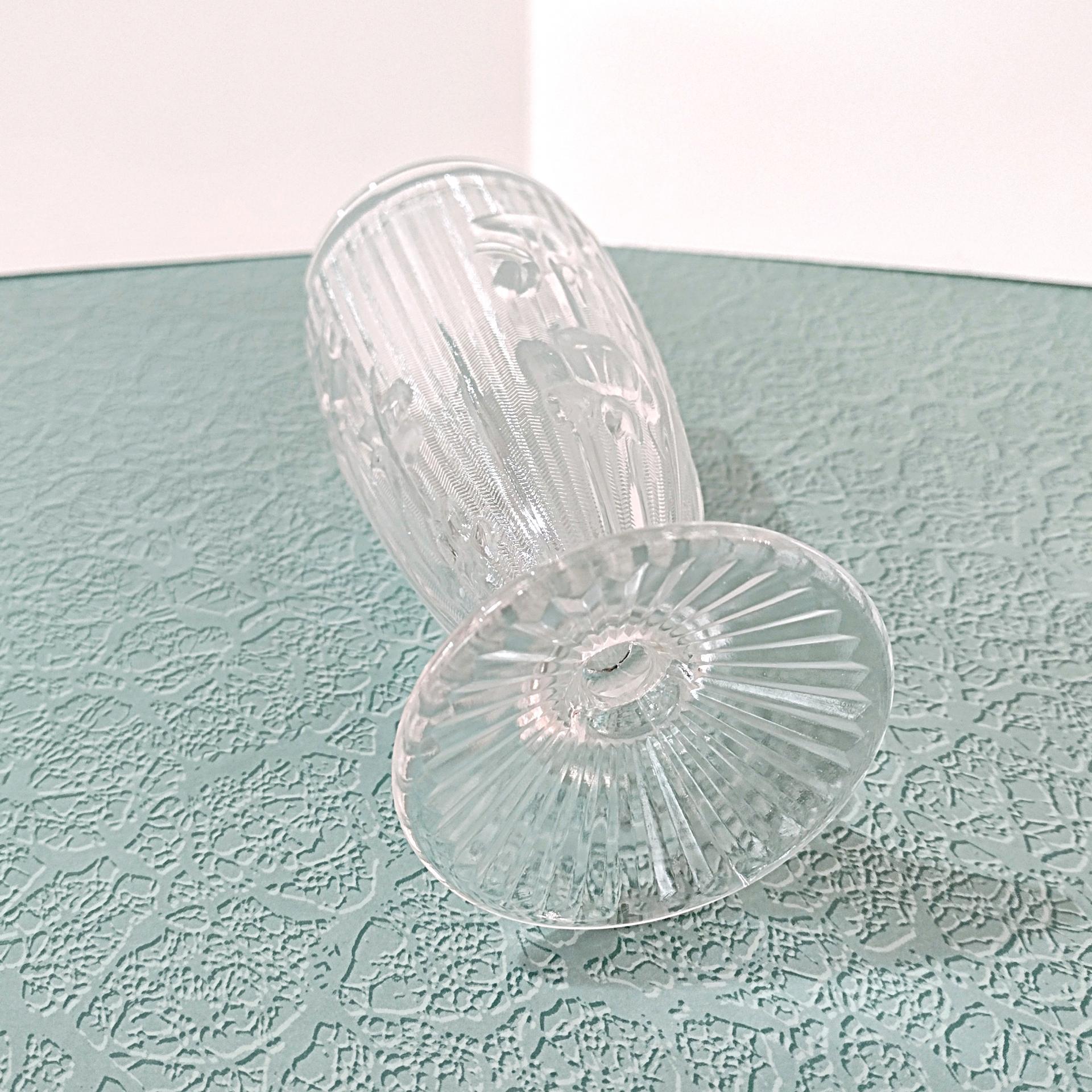 Vintage Jeanette Glass Iris Footed Tumbler, Floral Pressed Depression Glass