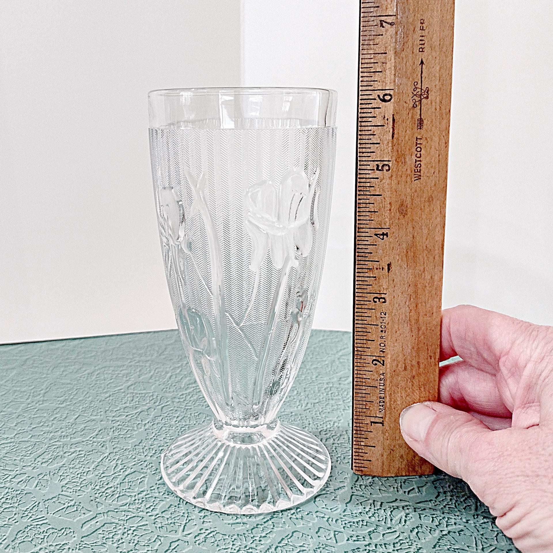Vintage Jeanette Glass Iris Footed Tumbler, Floral Pressed Depression Glass