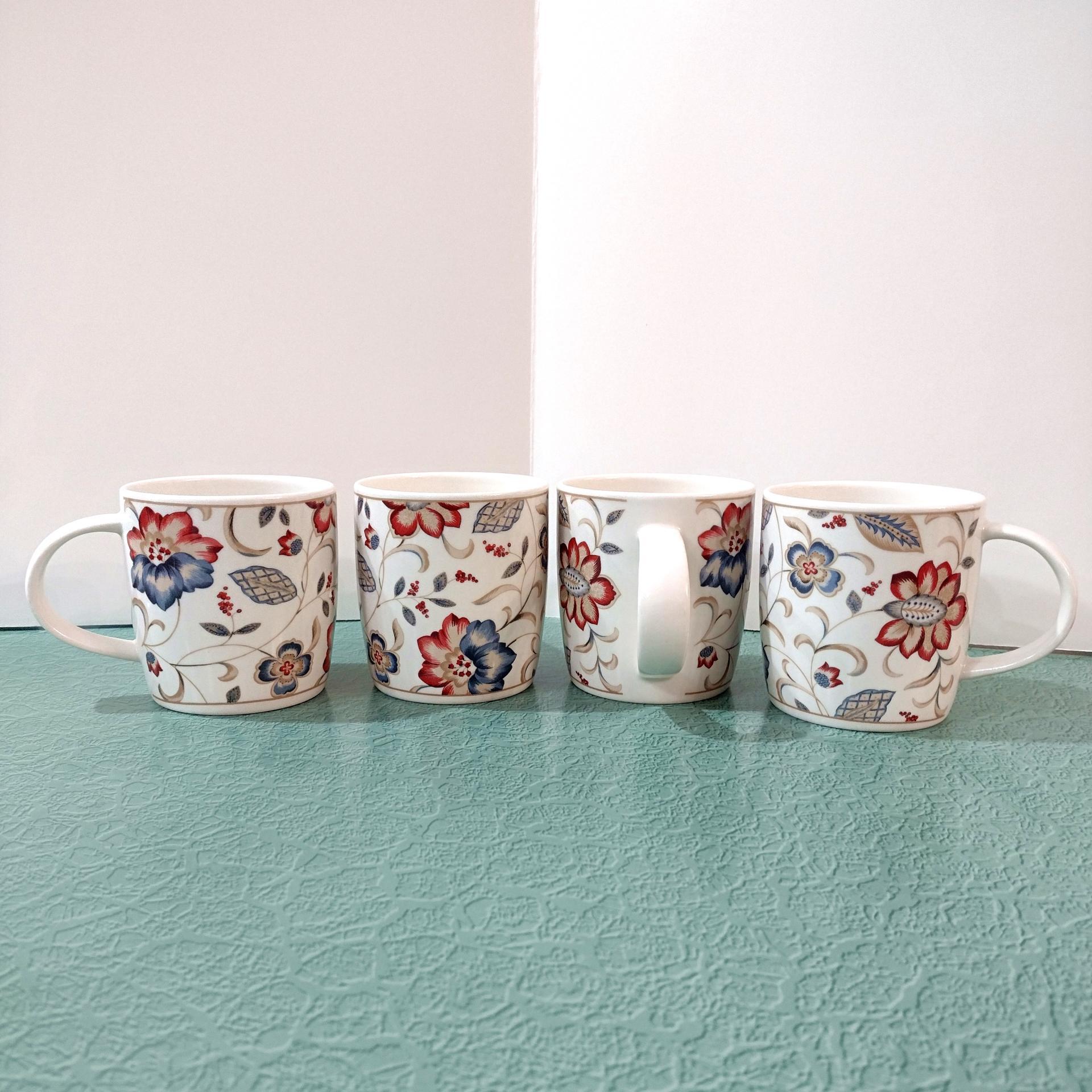 Vintage Churchill Jacobean Ceramic Coffee Tea Mugs, Set of Four, Red and Blue Floral Mugs