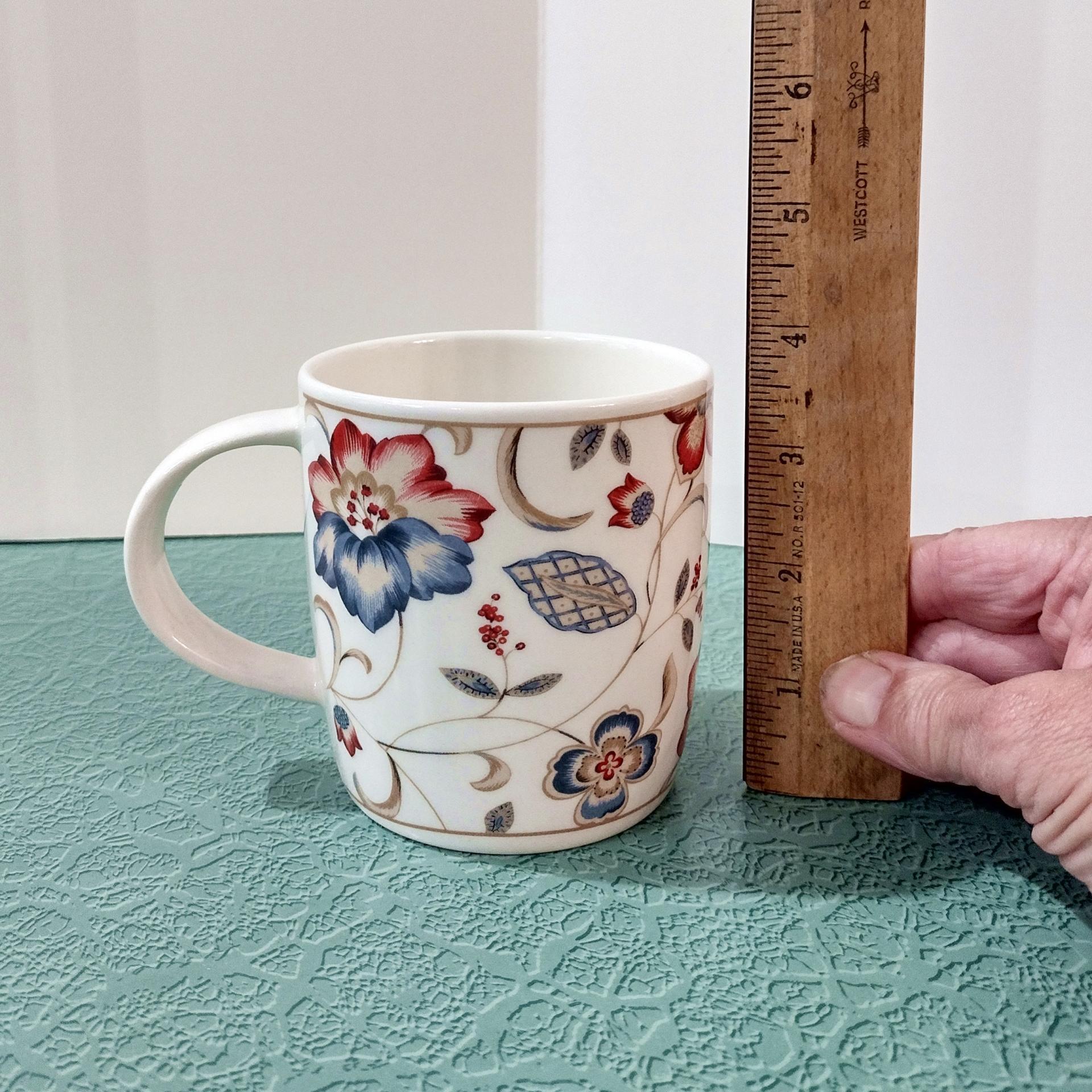 Vintage Churchill Jacobean Ceramic Coffee Tea Mugs, Set of Four, Red and Blue Floral Mugs