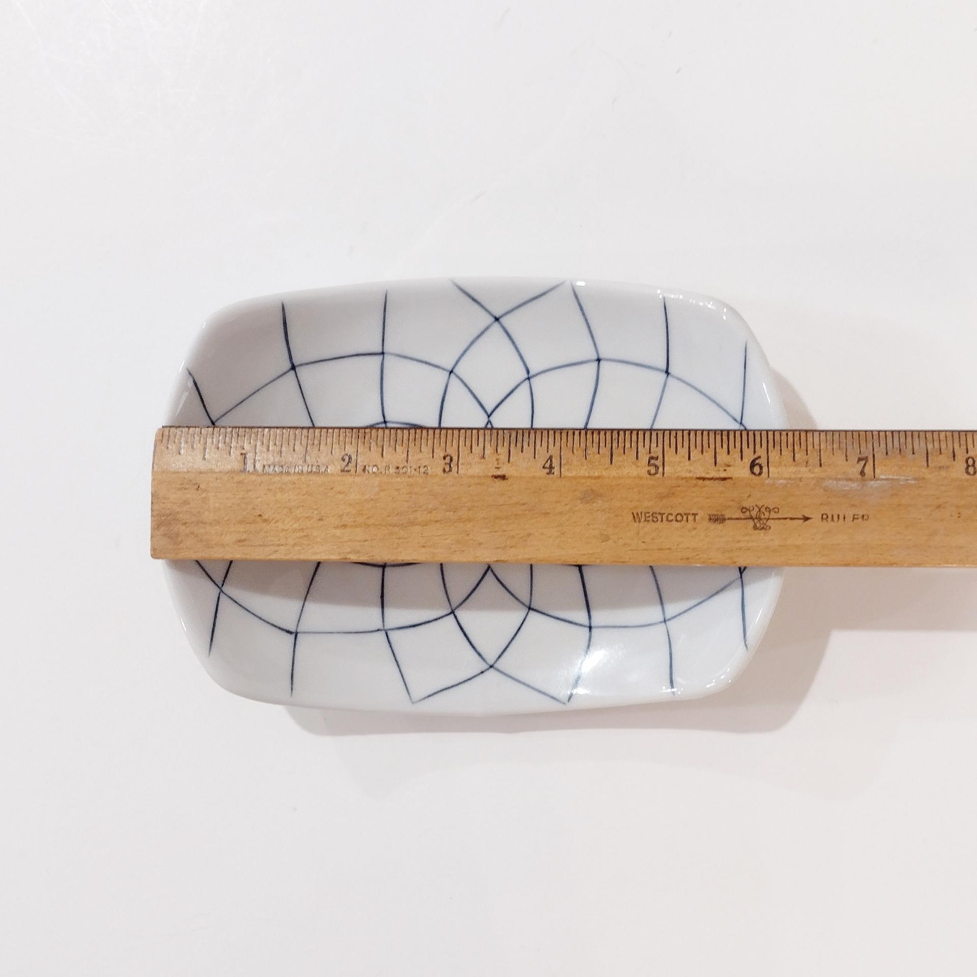 Vintage Blue and White Japanese Lotus Sushi Plates, Set of Two, Appetizer Plates, Trinket Trays