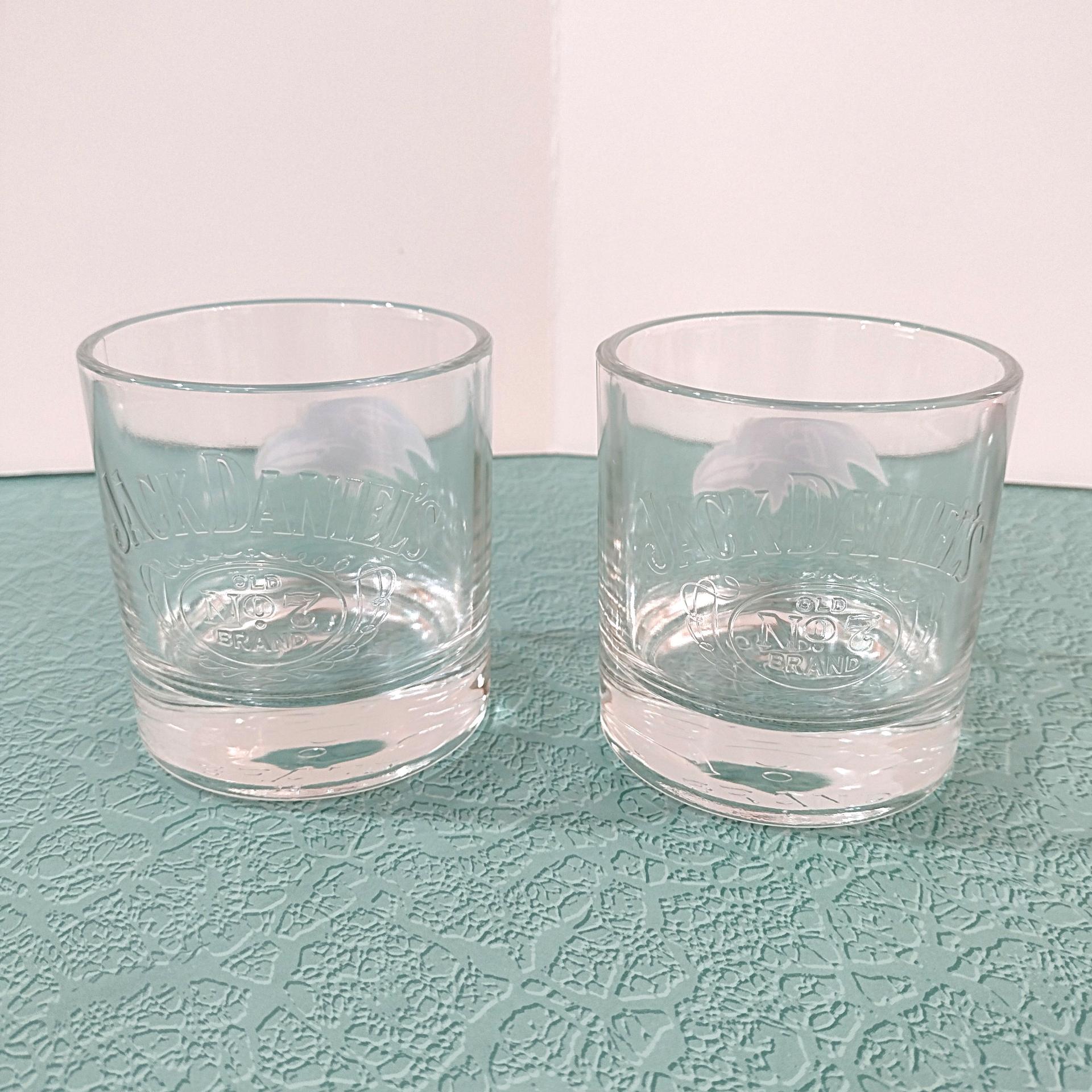 Vintage Baltimore Ravens Football Team Logo Jack Daniels Old No 7 Whiskey Lowball Rocks Glasses, Set of 2