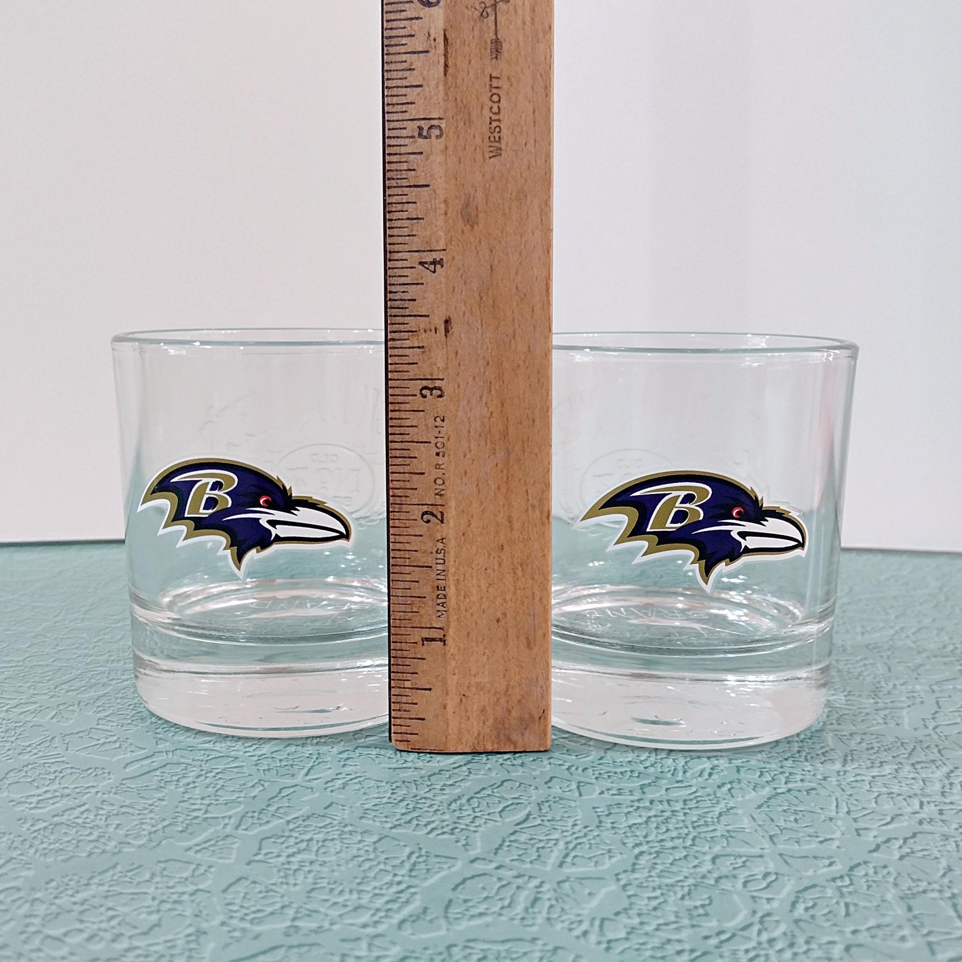 Vintage Baltimore Ravens Football Team Logo Jack Daniels Old No 7 Whiskey Lowball Rocks Glasses, Set of 2