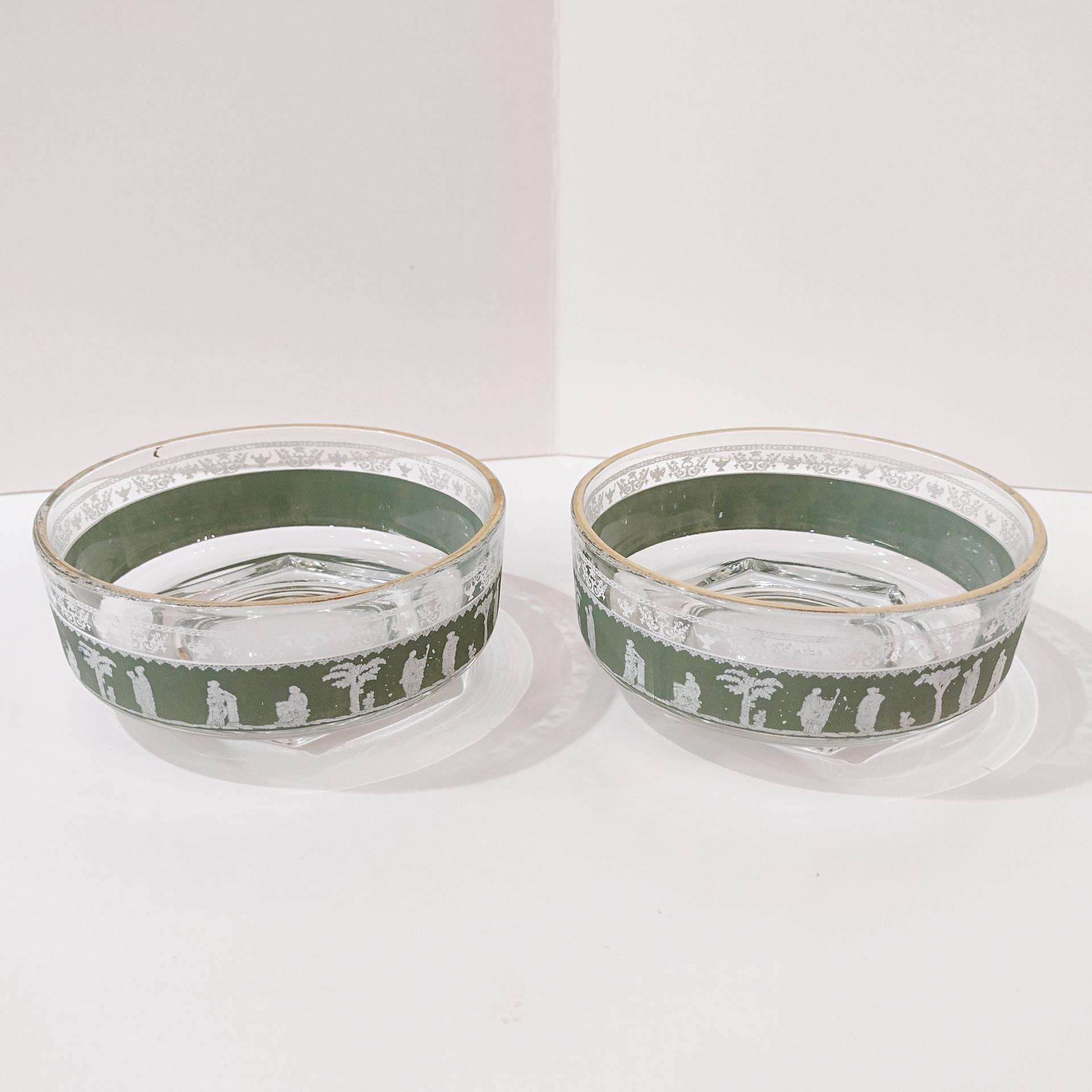 Vintage Jeanette Corinthian Green Hellenic Greek Roman Bowls, Set of Two, Salad Dessert Bowls, Candy Nut Dishes