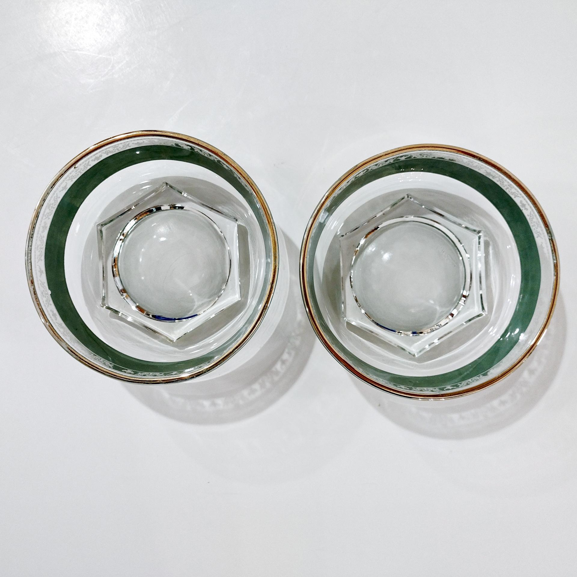 Vintage Jeanette Corinthian Green Hellenic Greek Roman Bowls, Set of Two, Salad Dessert Bowls, Candy Nut Dishes