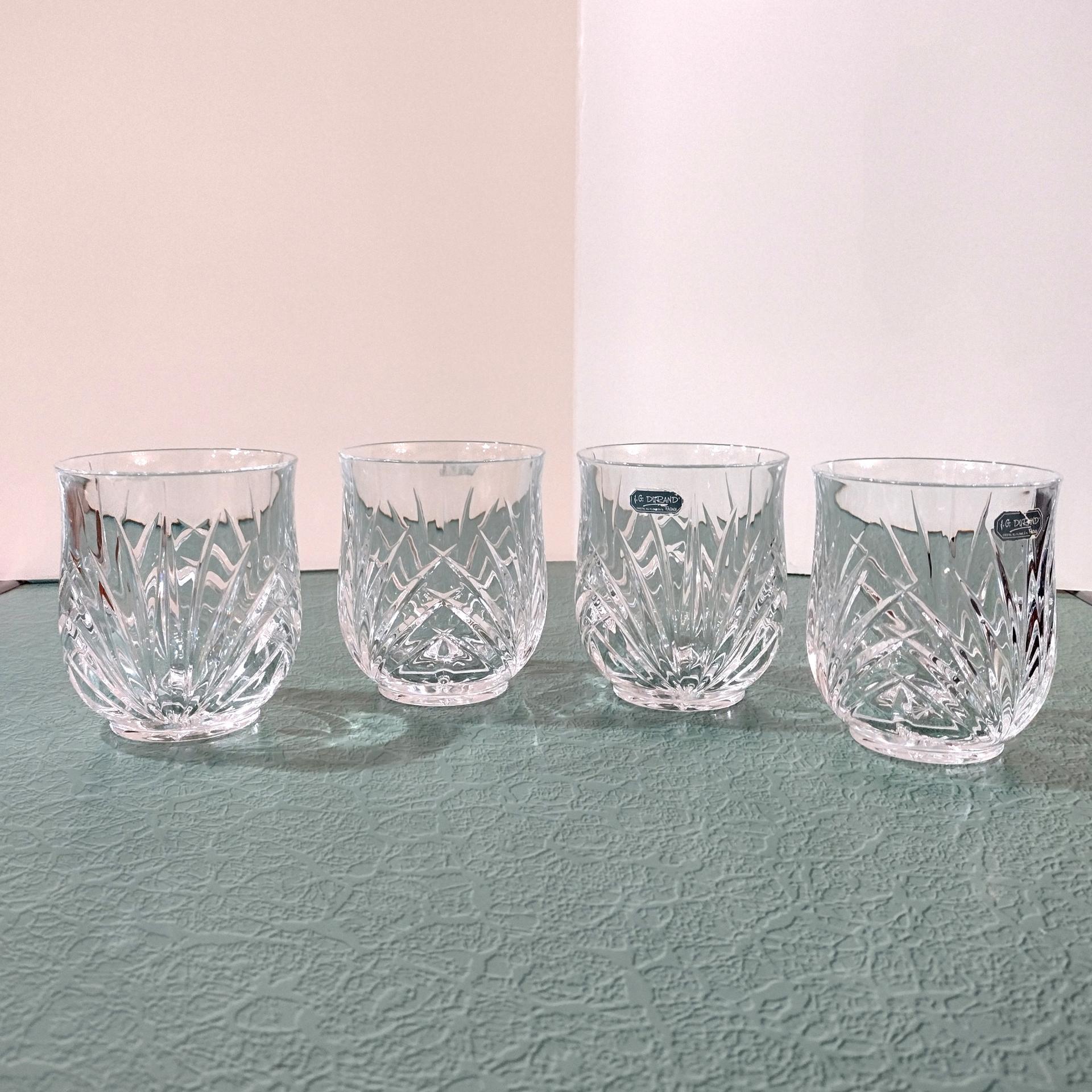 Vintage NEW JG Durand Madrigal Crystal Double Old Fashioned Glasses, Set of Four, Whiskey Glasses, Lowball Glasses, Rocks Glasses