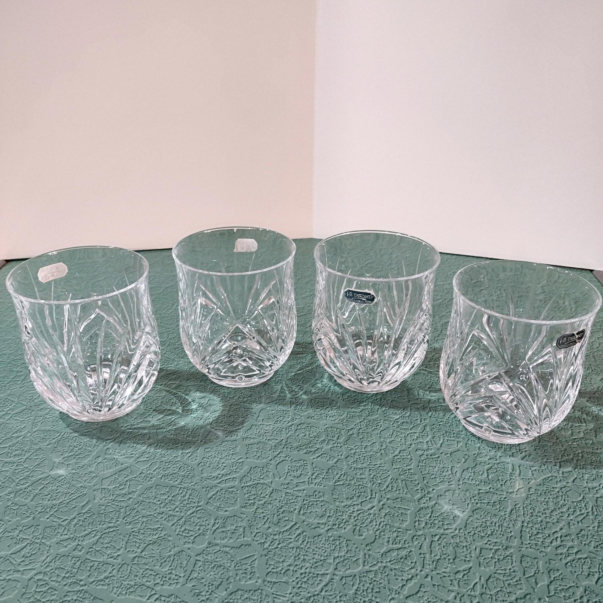 Vintage NEW JG Durand Madrigal Crystal Double Old Fashioned Glasses, Set of Four, Whiskey Glasses, Lowball Glasses, Rocks Glasses