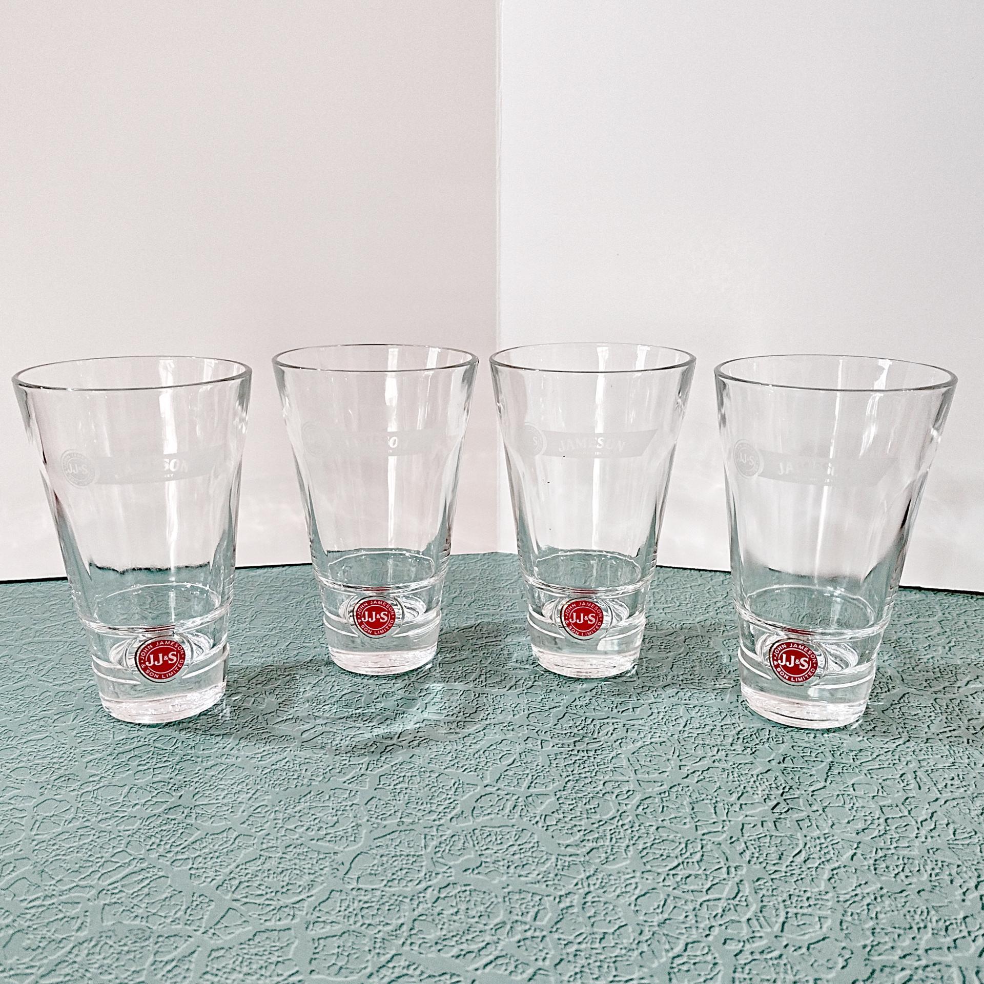 Vintage John Jameson and Son Irish Whiskey Tall Glasses, Set of 4, JJ & S Limited Edition Logo Glasses