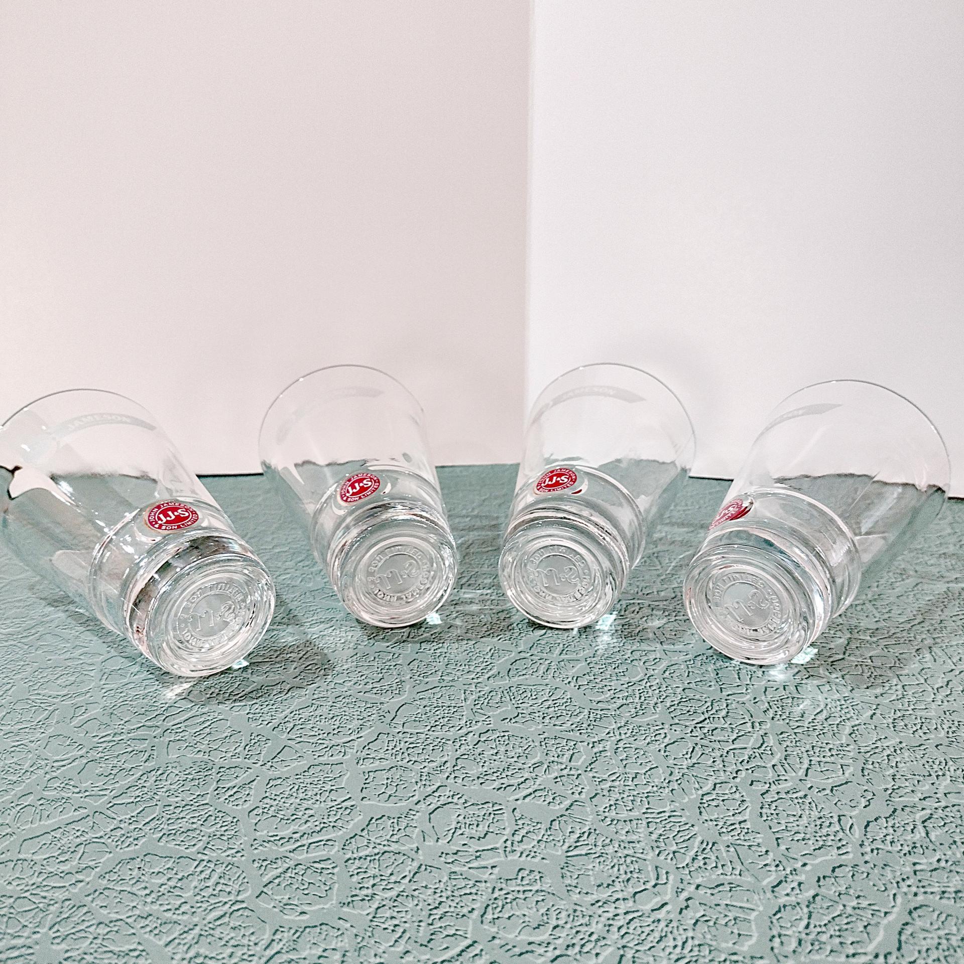 Vintage John Jameson and Son Irish Whiskey Tall Glasses, Set of 4, JJ & S Limited Edition Logo Glasses