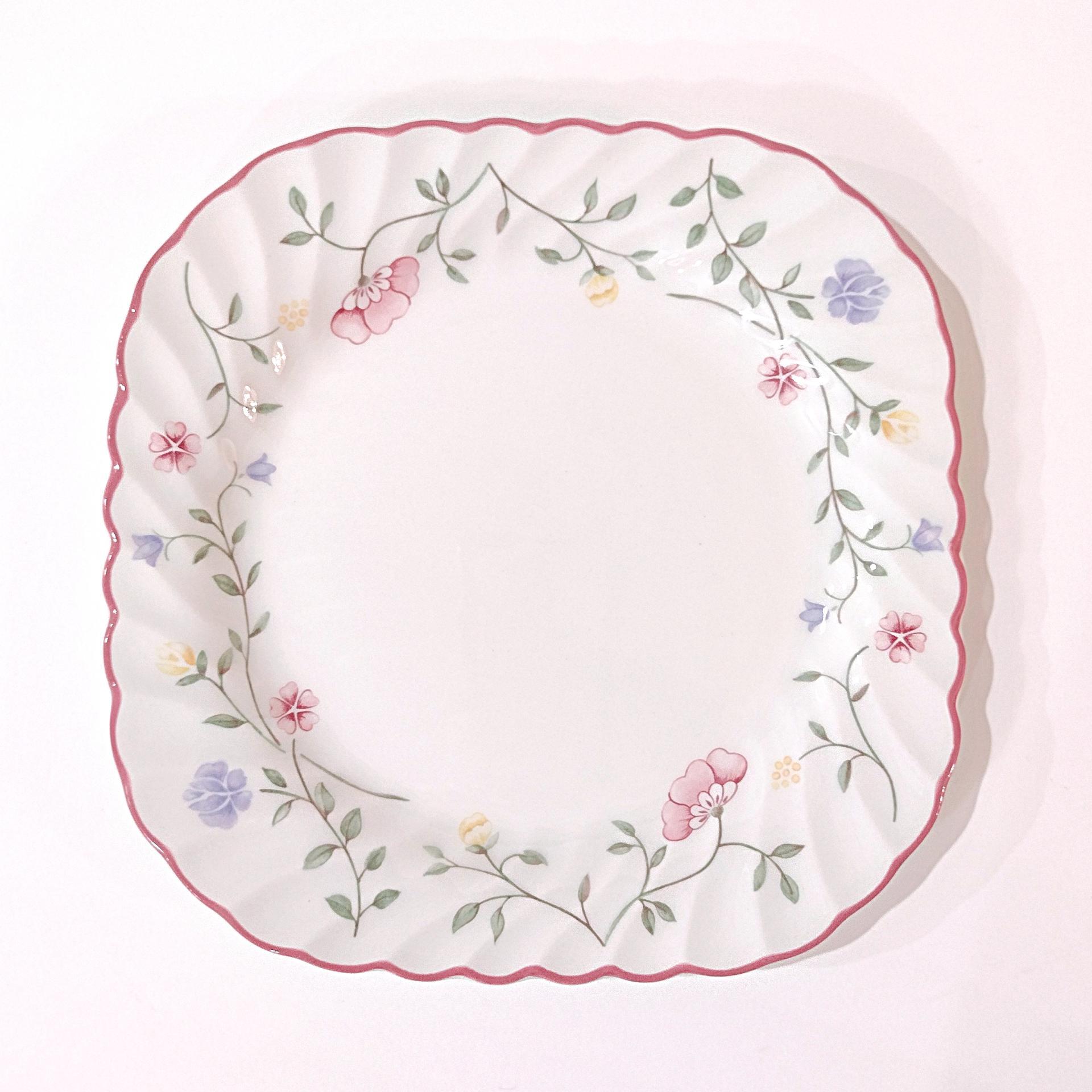 Vintage Johnson Brothers Summer Chintz Square Salad Appetizer Dessert Plates, Set of Two, Floral English China
